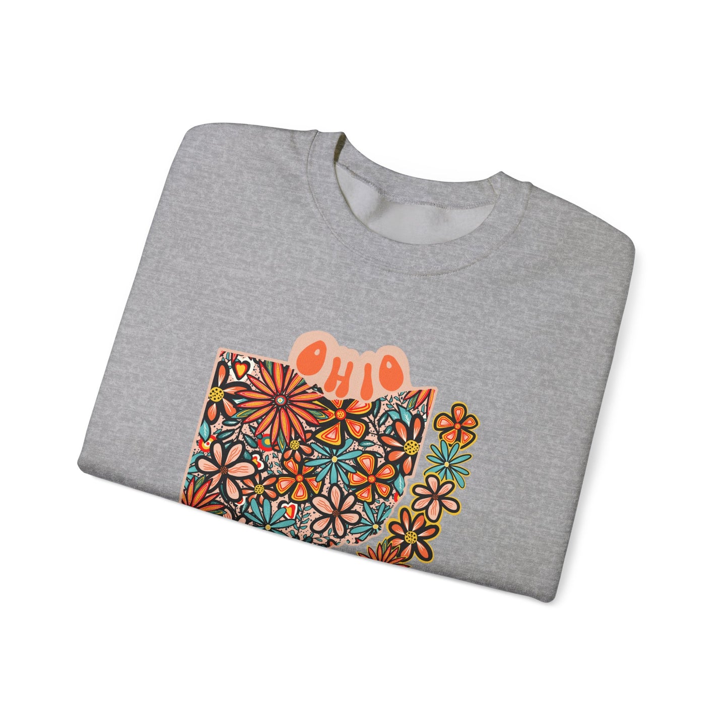 Retro 70s Flowers Ohio State Design — Heavy Blend™ Crewneck Sweatshirt