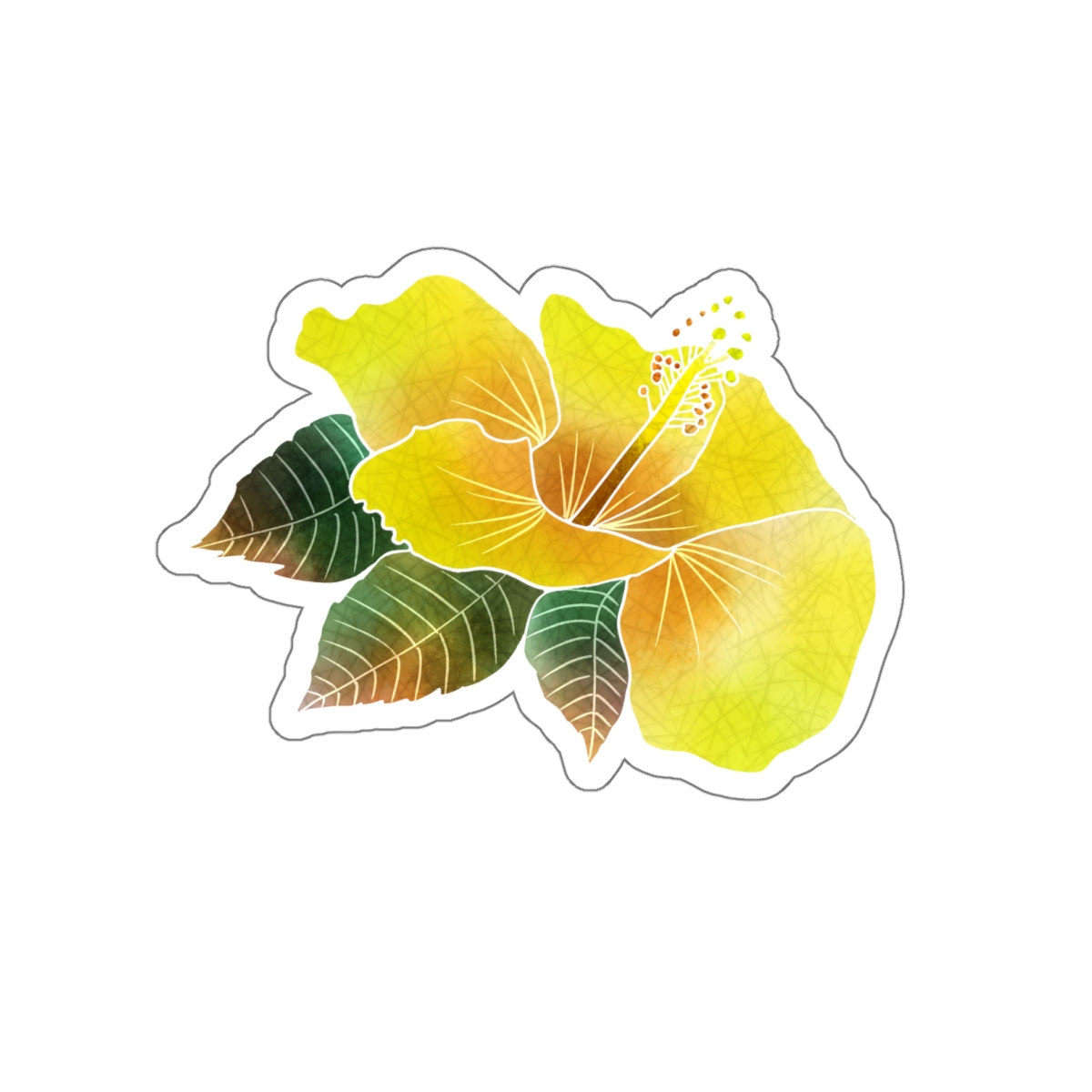 Yellow Hibiscus with Leaves Die-Cut Stickers