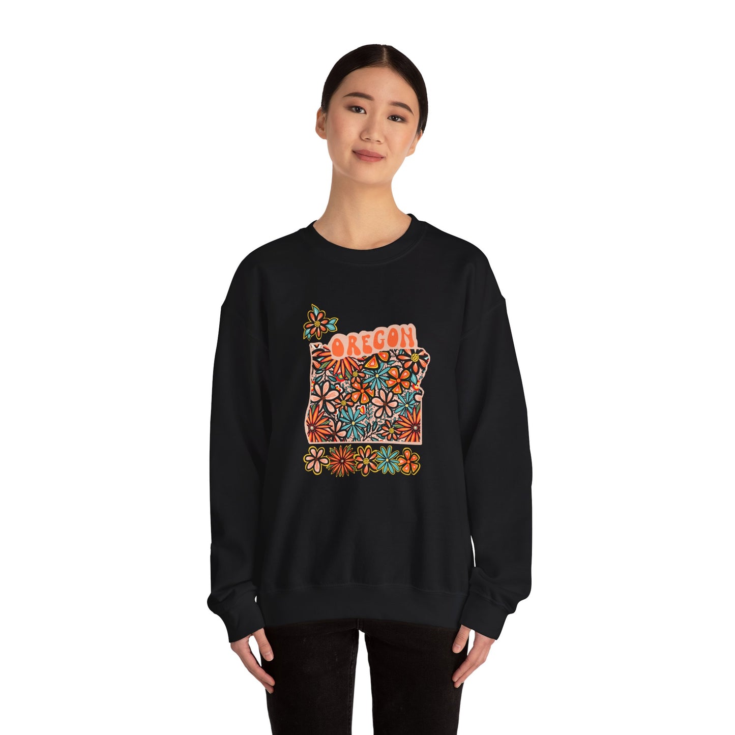 Retro 70s Flowers Oregon State Design — Heavy Blend™ Crewneck Sweatshirt