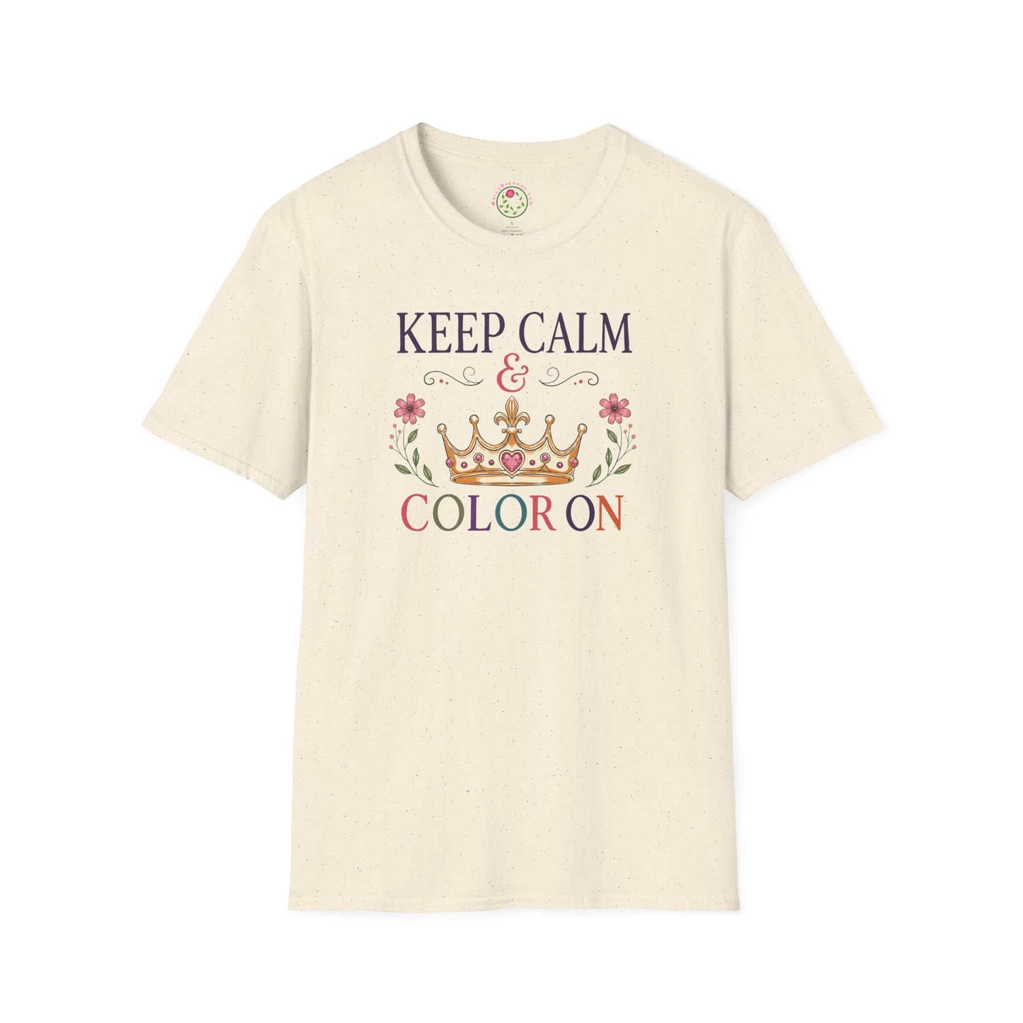 Keep Calm & Color On T-Shirt — Floral Crown Coloring Therapy Tee