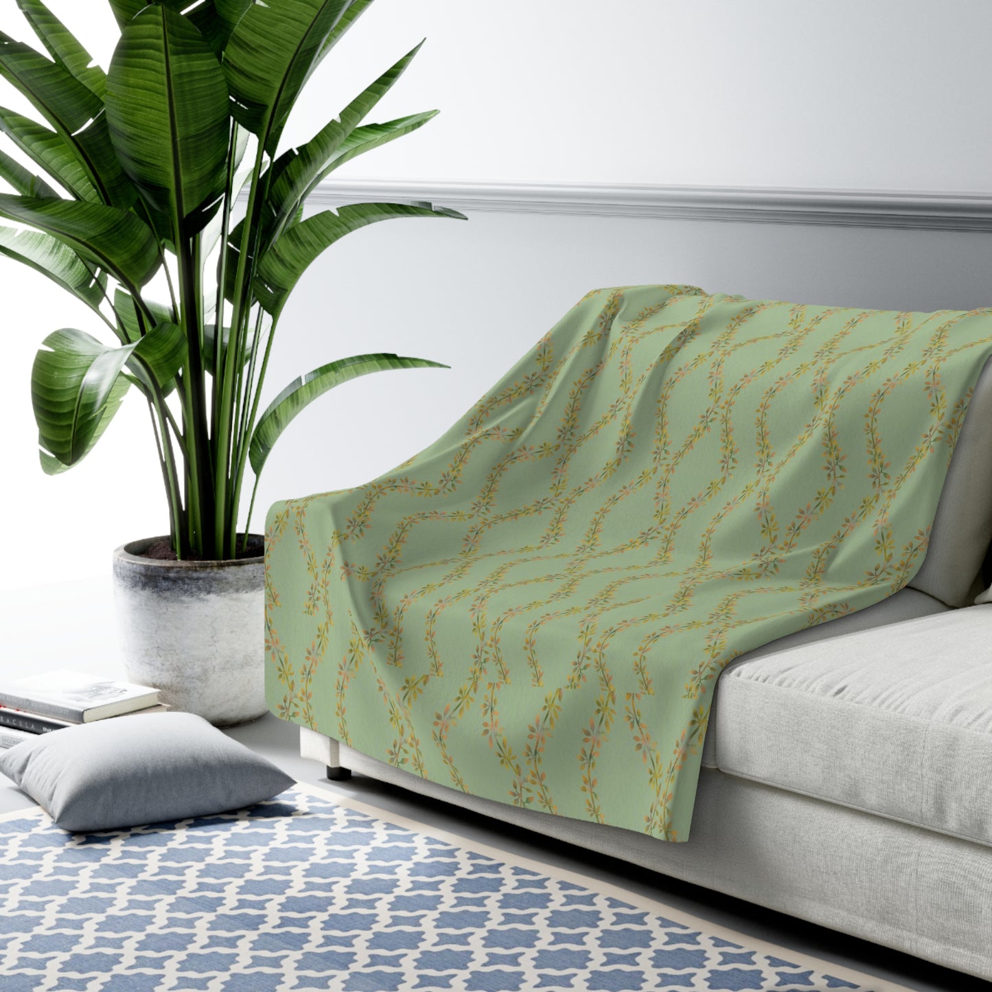 Autumn Vines Stripe Sherpa Fleece Blanket