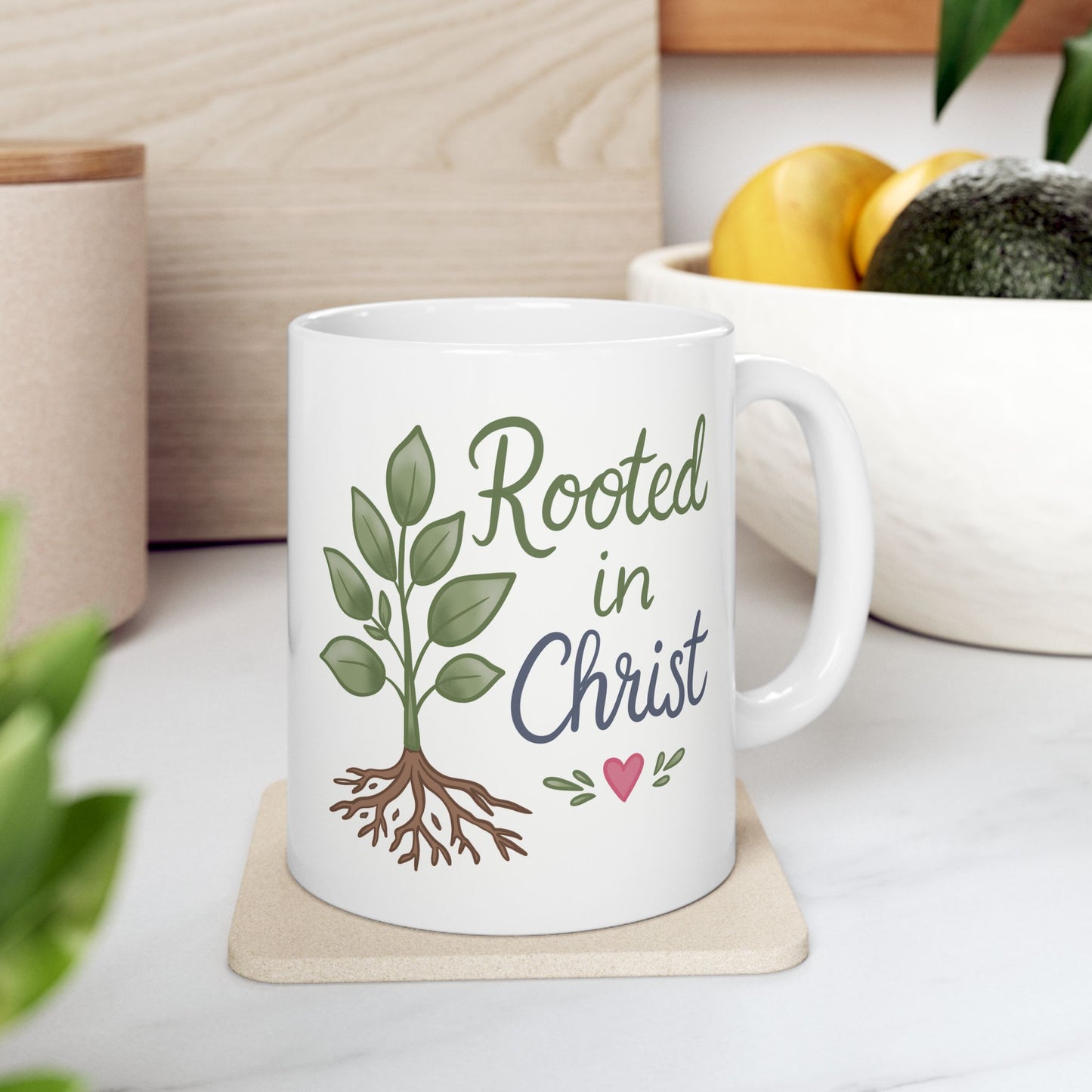 Rooted in Christ Ceramic Mug – Inspirational Faith Coffee Cup (11oz & 15oz)