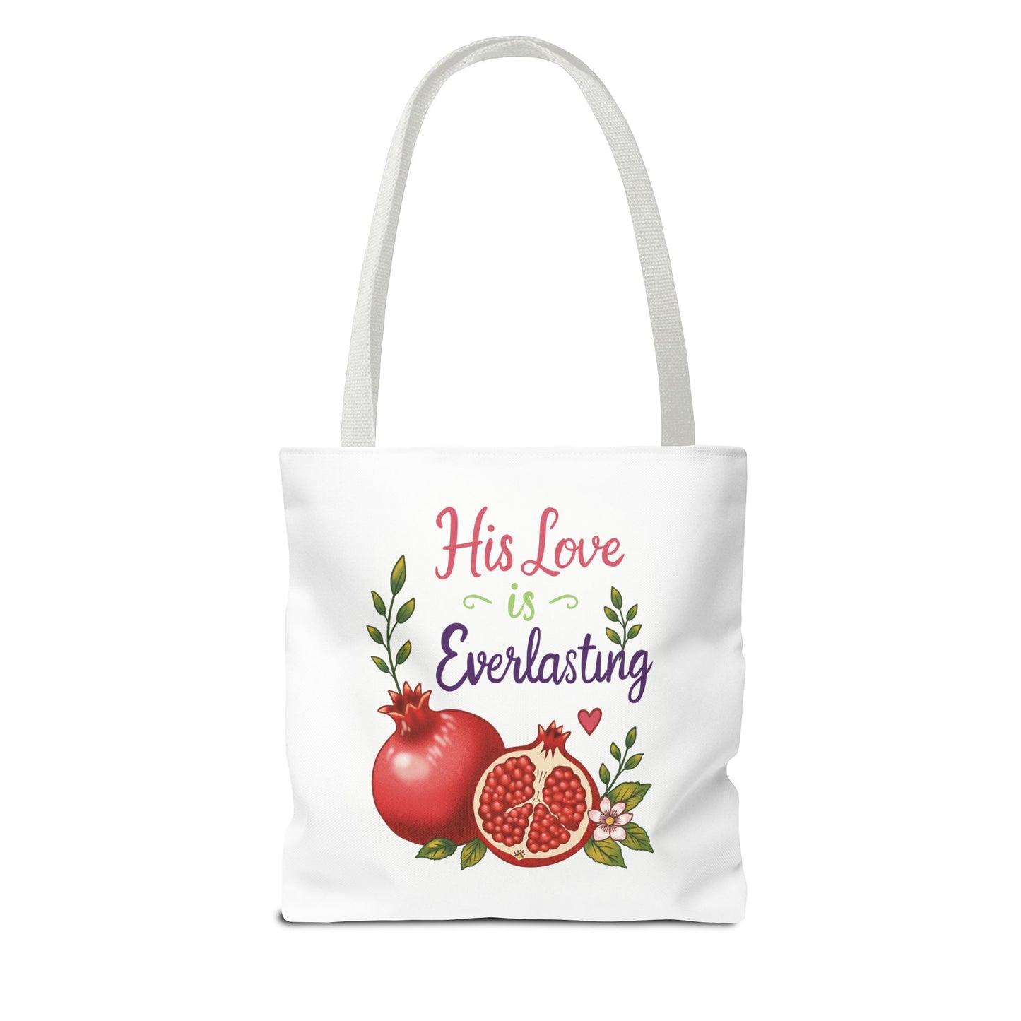 His Love Is Everlasting Pomegranate Tote Bag — Christian Floral Grocery Tote