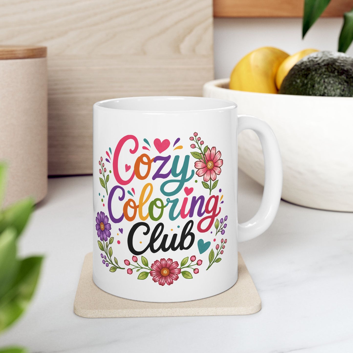 Coloring Club Floral Ceramic Mug — "Coloring Club"