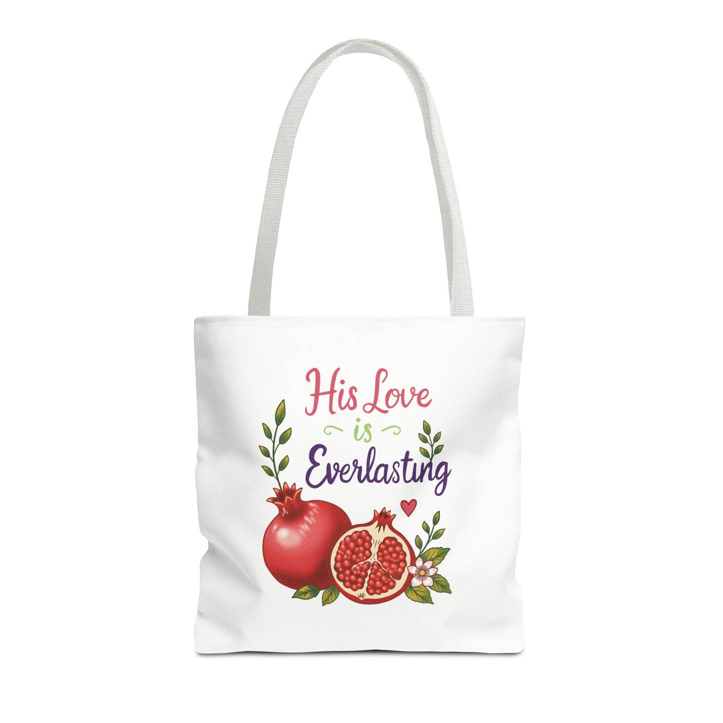 His Love Is Everlasting Pomegranate Tote Bag — Christian Floral Grocery Tote