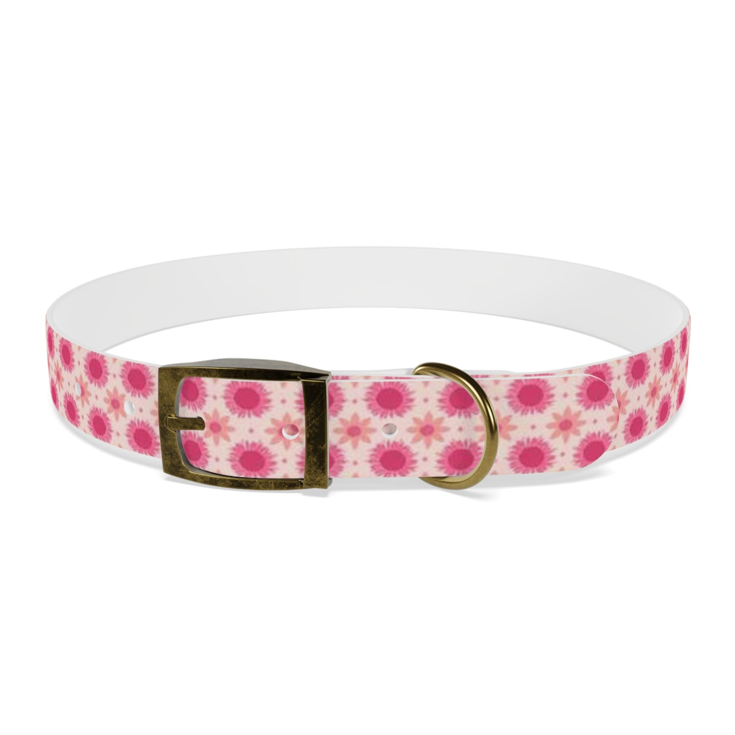 Retro Pink Sunflowers Dog Collar