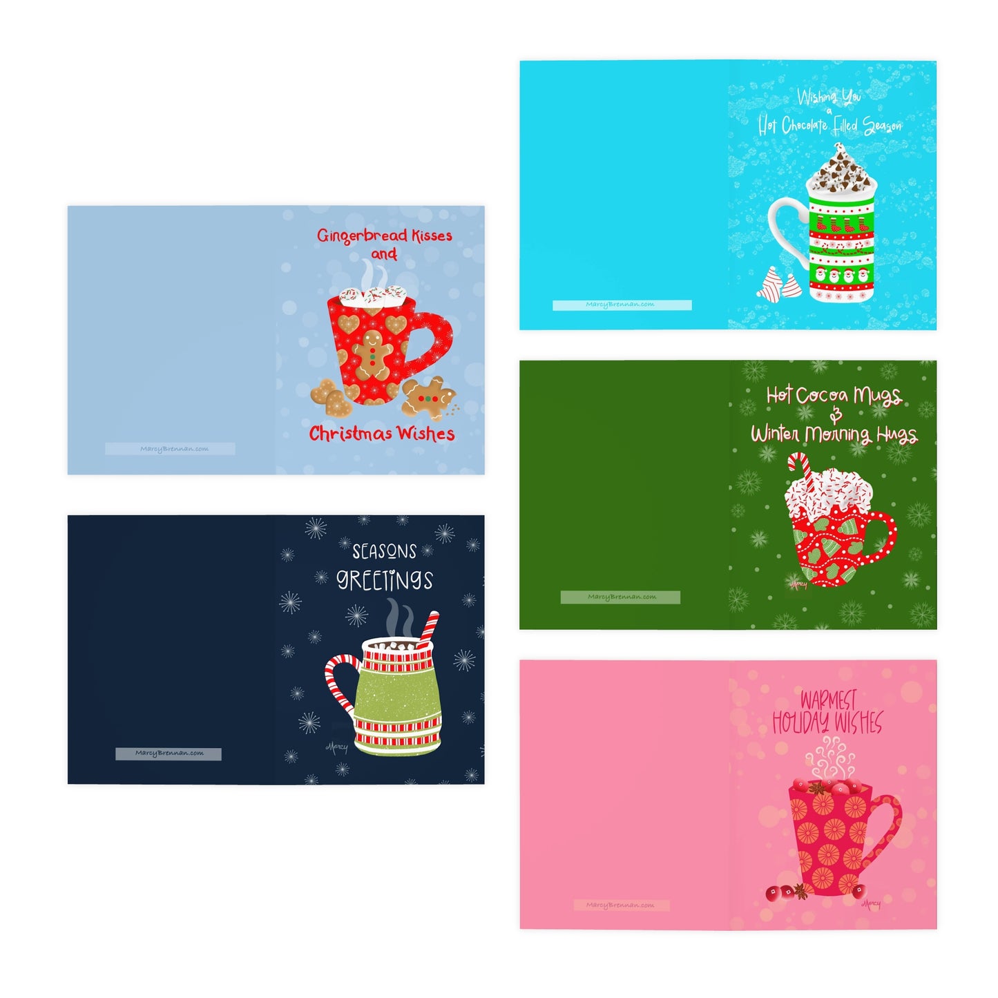 Holiday Cozy Mugs Multi-Design Greeting Cards (5-Pack)