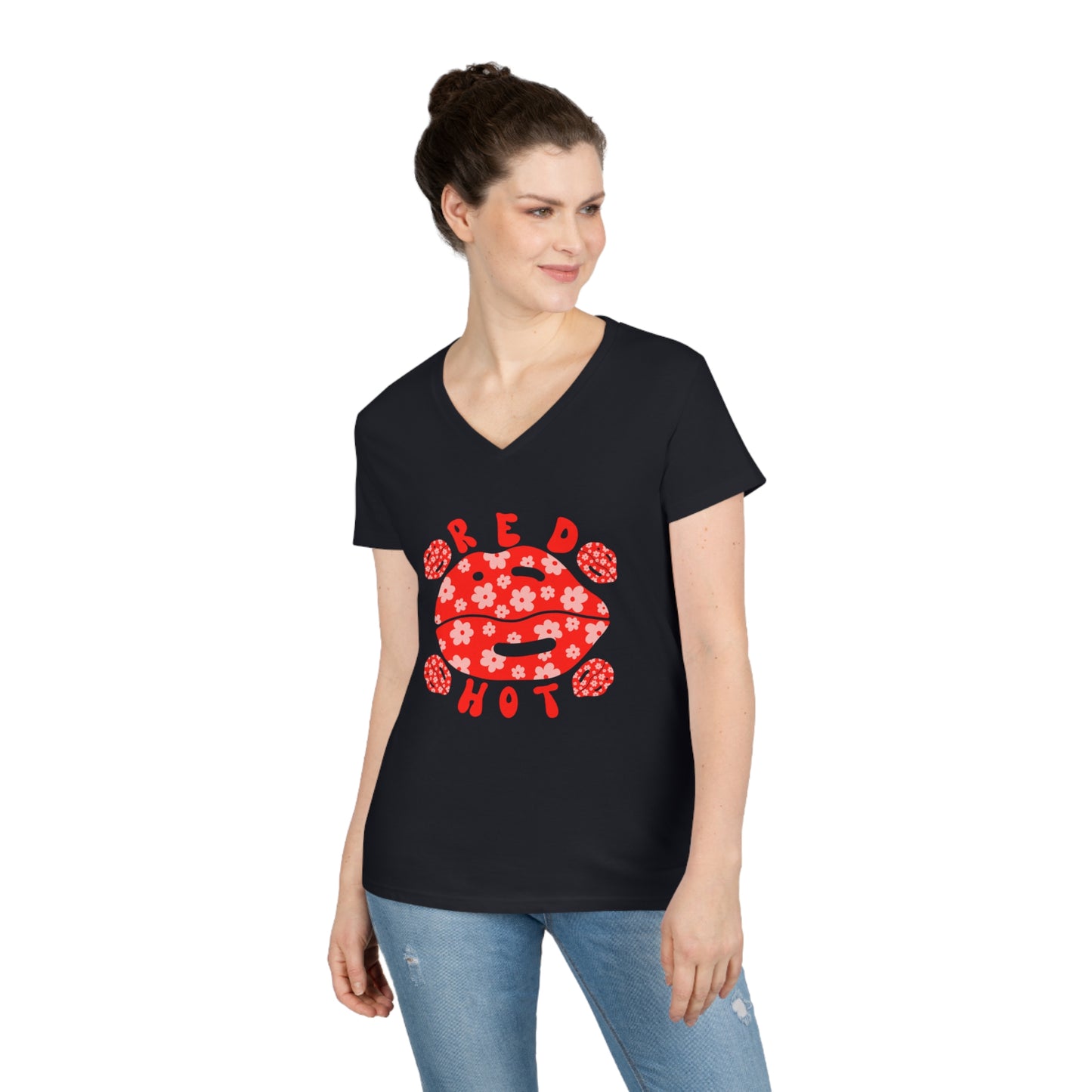 Red Hot Lips Ladies' Cotton V-Neck T-Shirt