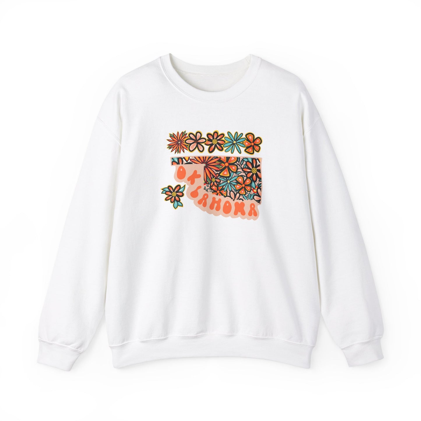 Retro 70s Flowers Oklahoma State Design — Heavy Blend™ Crewneck Sweatshirt