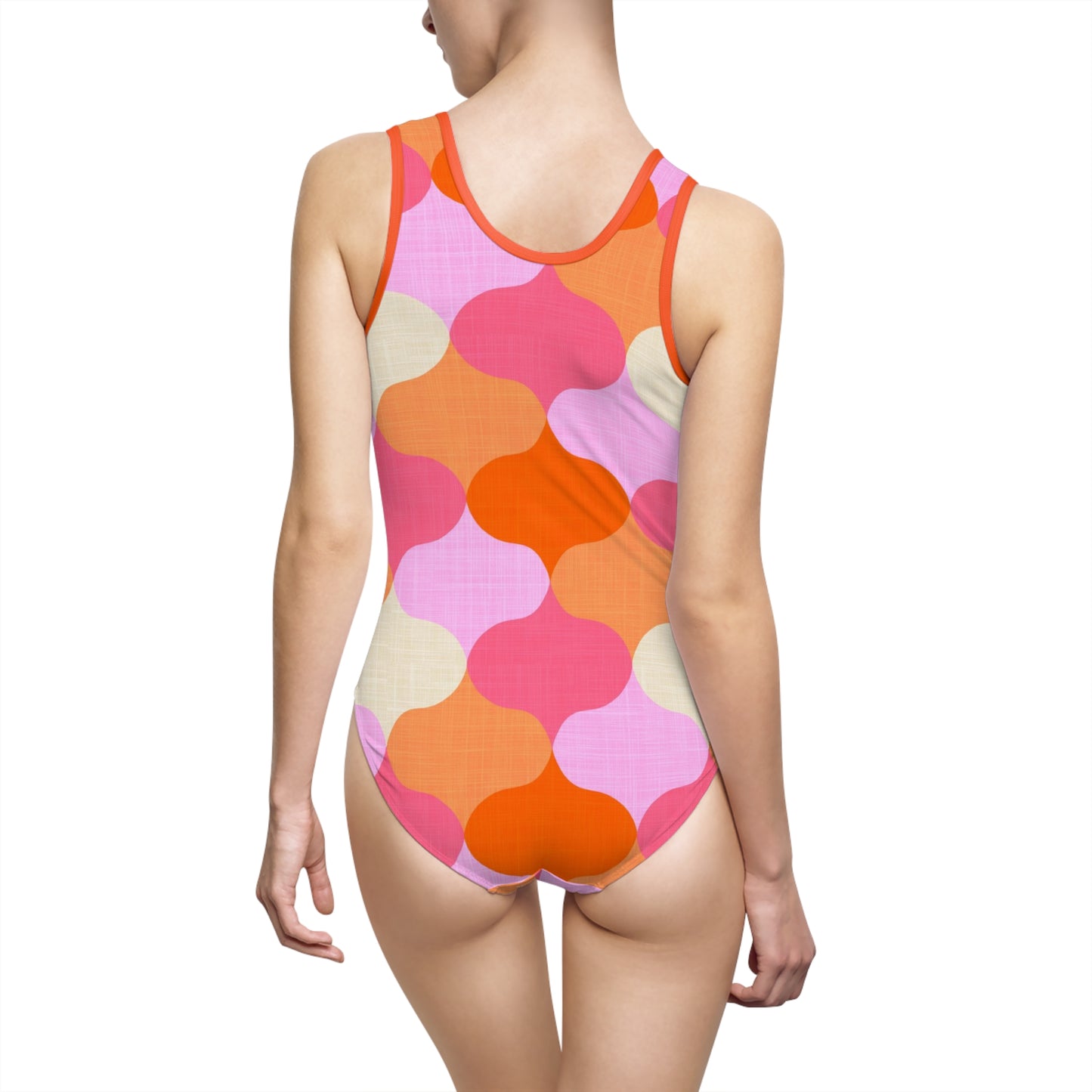 Retro Ogee Design in Orange Crush Women’s Once Piece Swimsuit