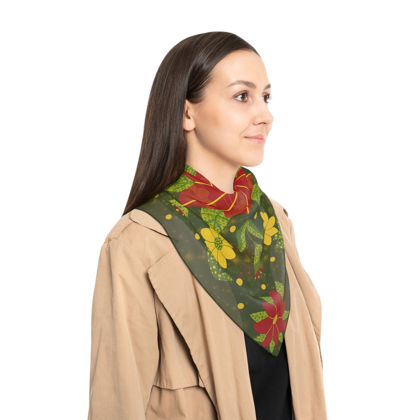 Red and Yellow Floral Square Scarf