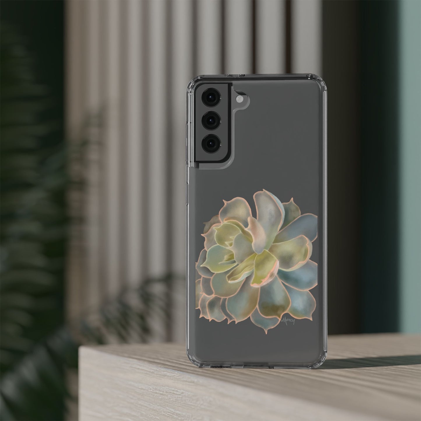 Gray and Green Succulent Clear Cases