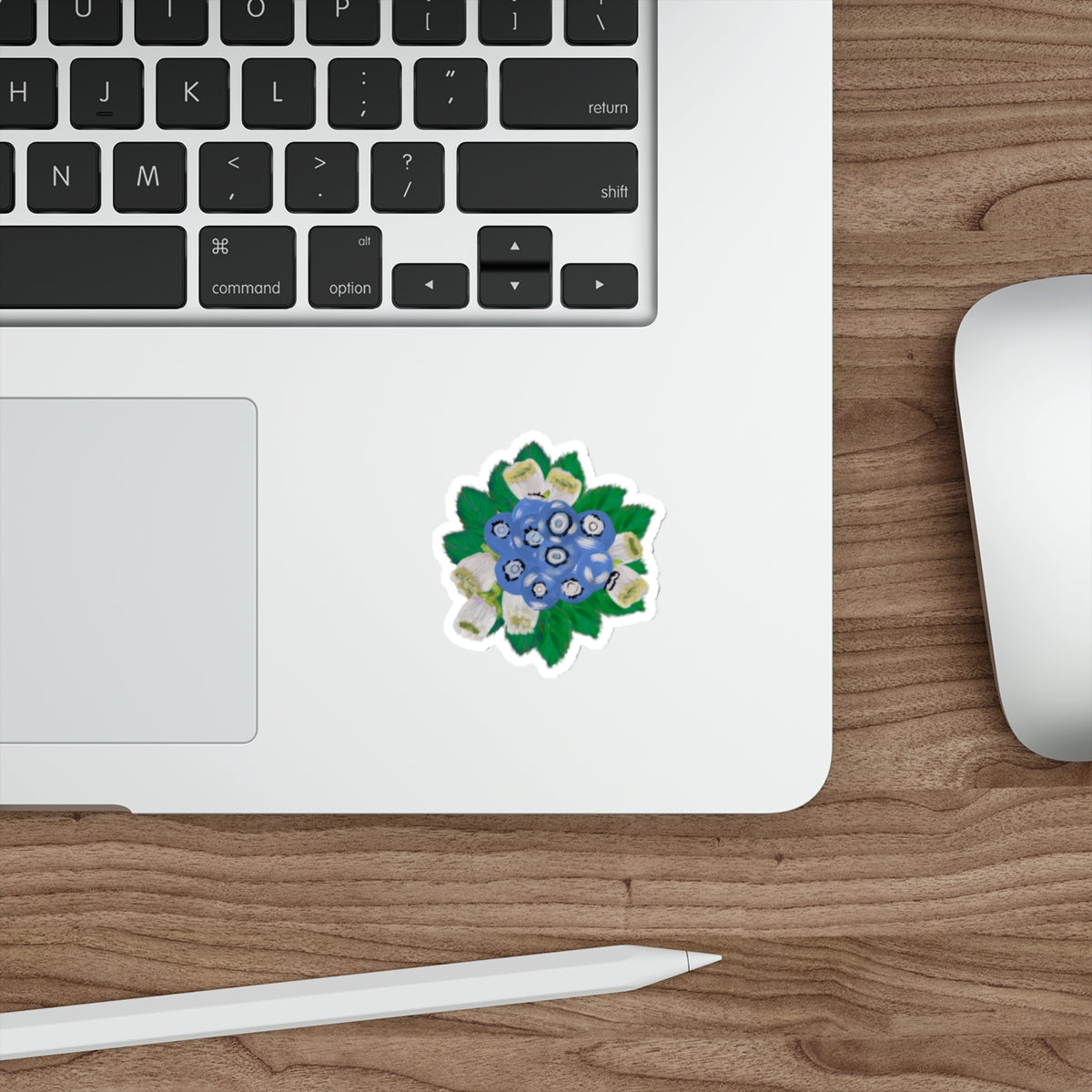 Blueberry Patch - Blueberries with Leaves and Flowers Die Cut Sticker