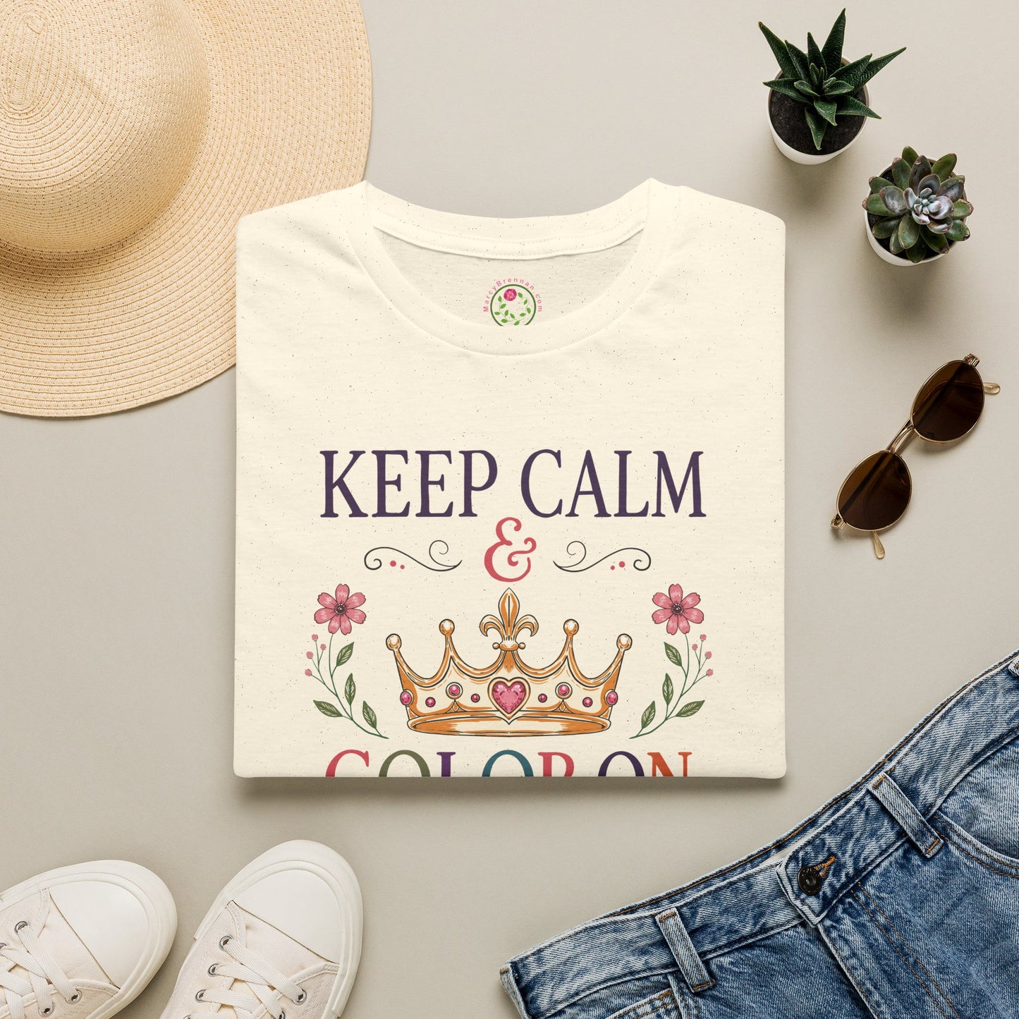 Keep Calm & Color On T-Shirt — Floral Crown Coloring Therapy Tee