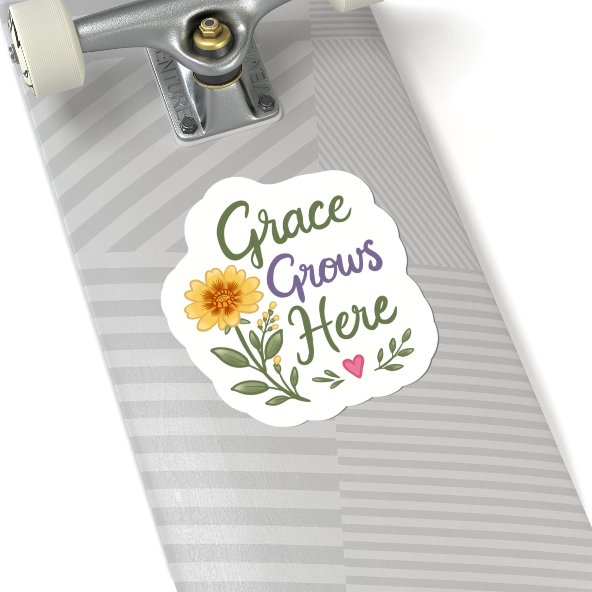 Grace Grows Here Floral Sticker — Inspirational Kiss-Cut Vinyl Sticker
