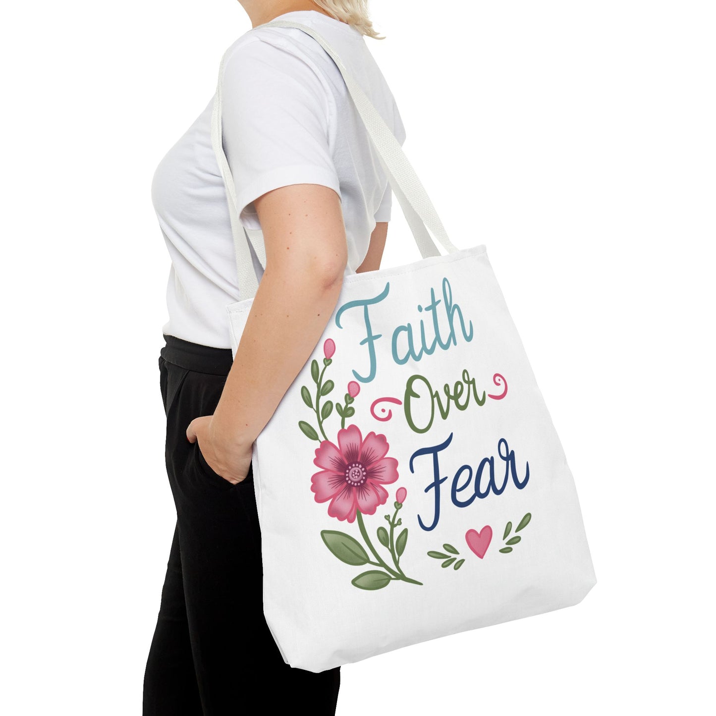 Faith Over Fear Floral Tote Bag — Inspirational Scripture Canvas Bag