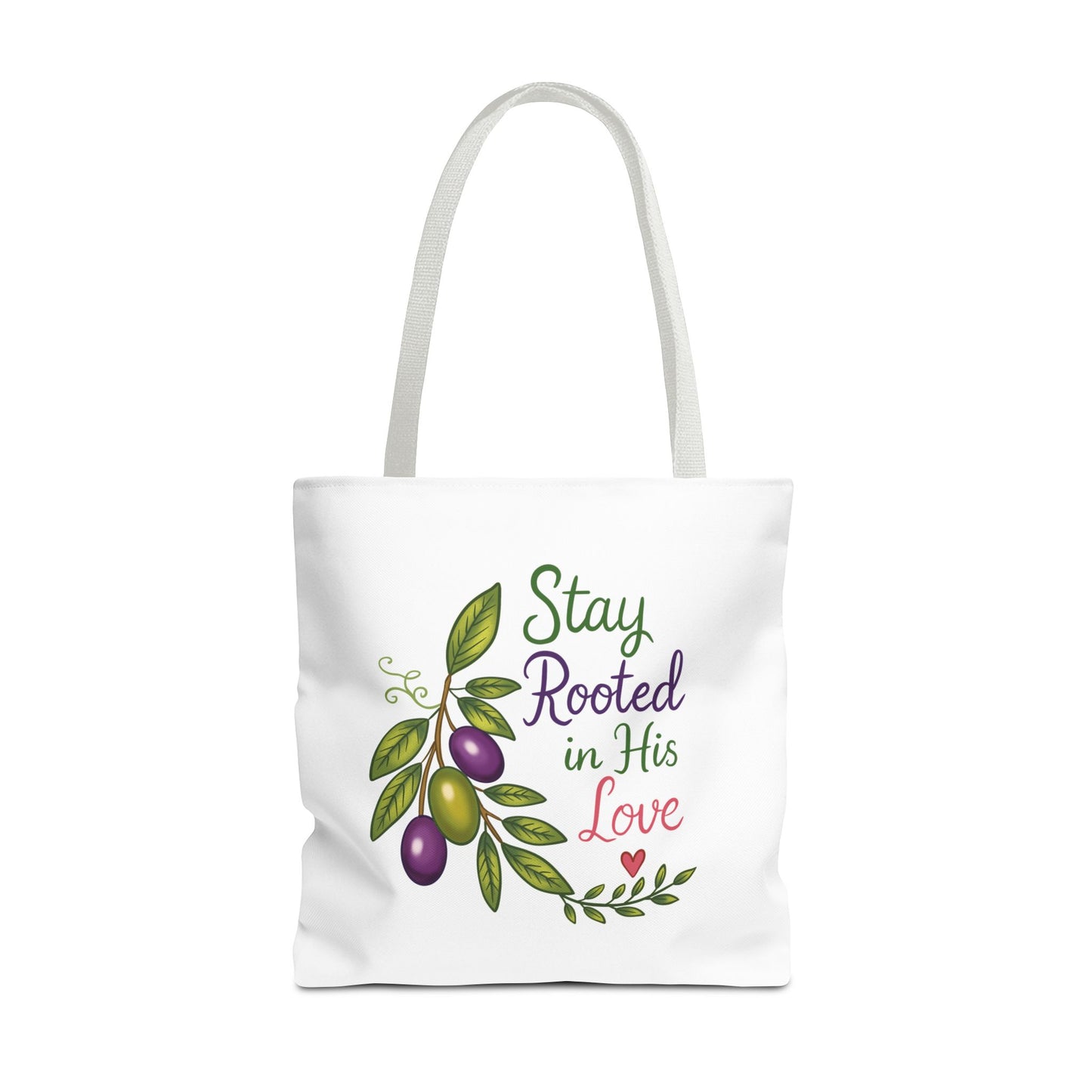Stay Rooted in His Love Tote Bag — Faith-Based Olive Branch Canvas Tote