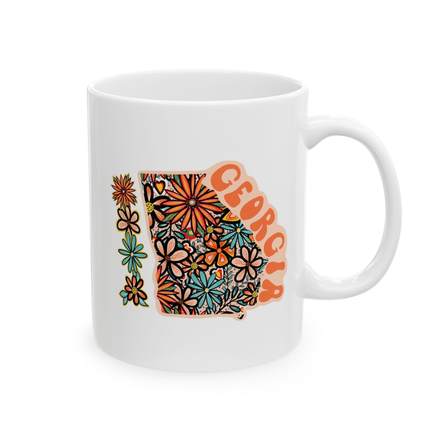 Retro 70s Flowers Georgia Ceramic Mug 11 oz and 15 oz