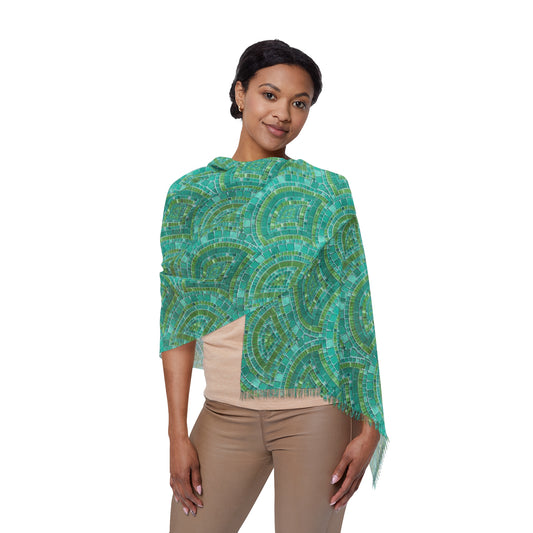 Hibiscus Garden Mosaic Tile Scallops Light Scarf