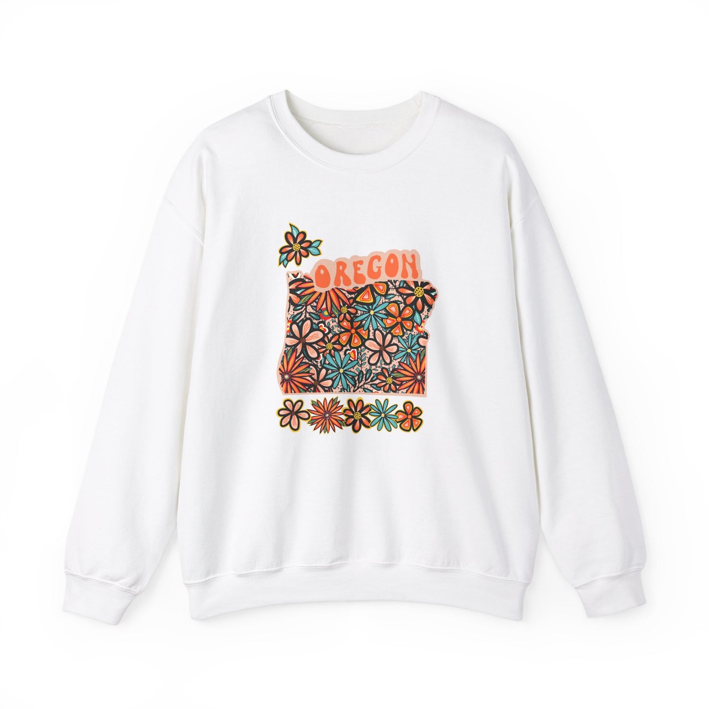 Retro 70s Flowers Oregon State Design — Heavy Blend™ Crewneck Sweatshirt