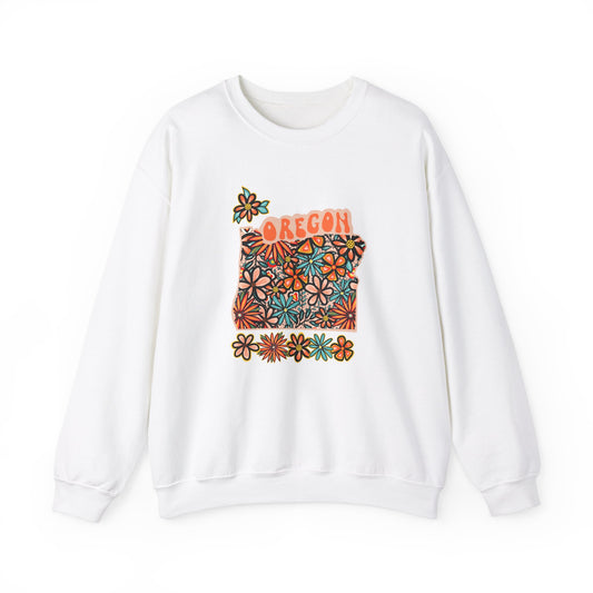 Retro 70s Flowers Oregon State Design — Heavy Blend™ Crewneck Sweatshirt