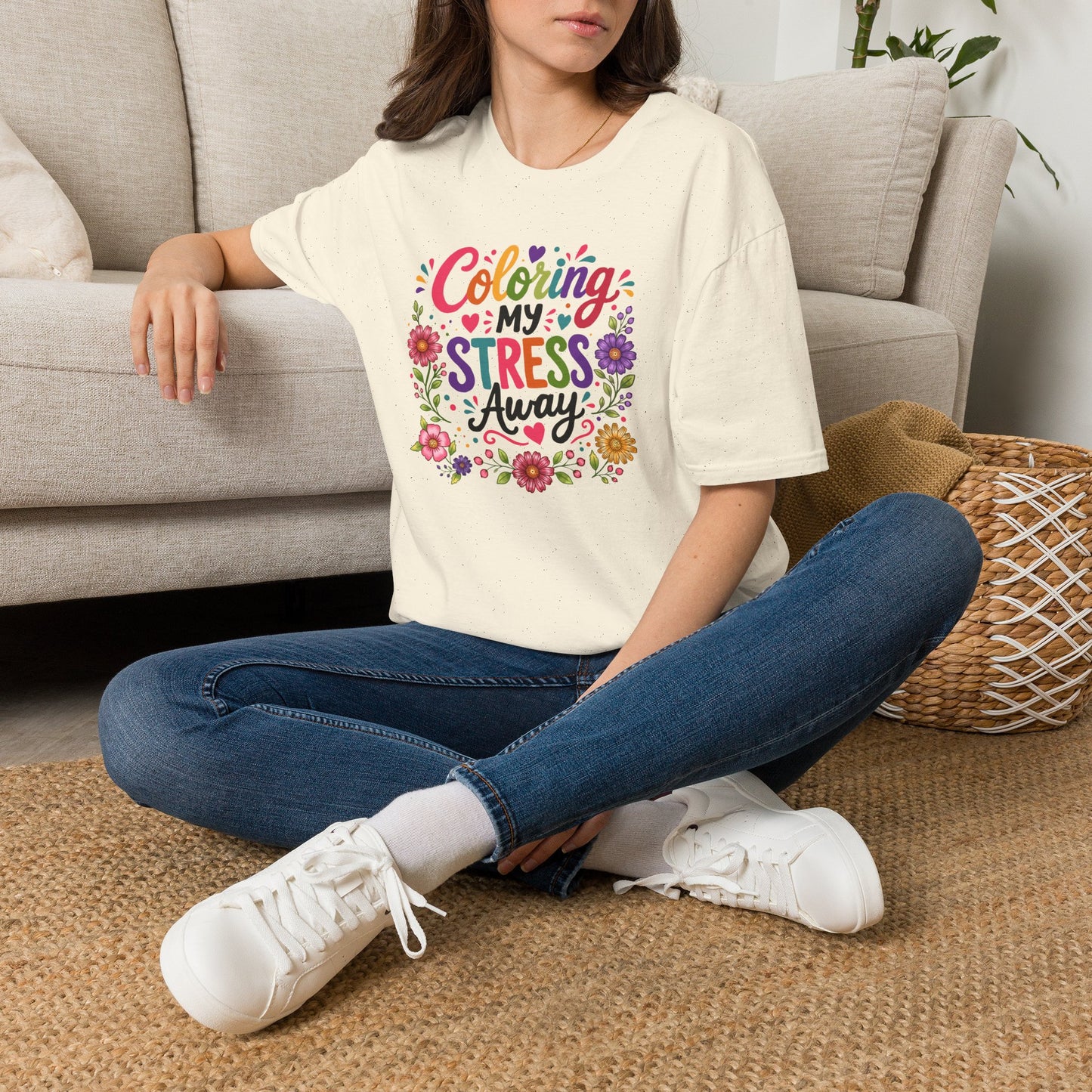 Coloring My Stress Away T-Shirt — Floral Relaxation Tee for Adult Coloring Fans