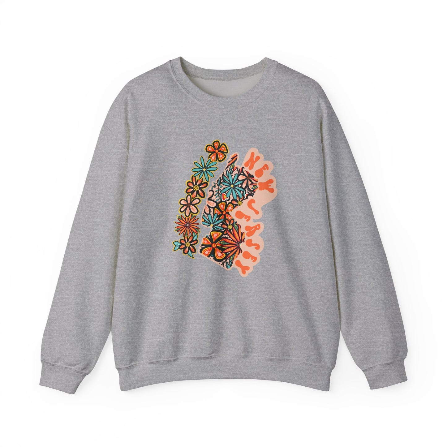 Retro 70s Flowers New Jersey State Design — Heavy Blend™ Crewneck Sweatshirt