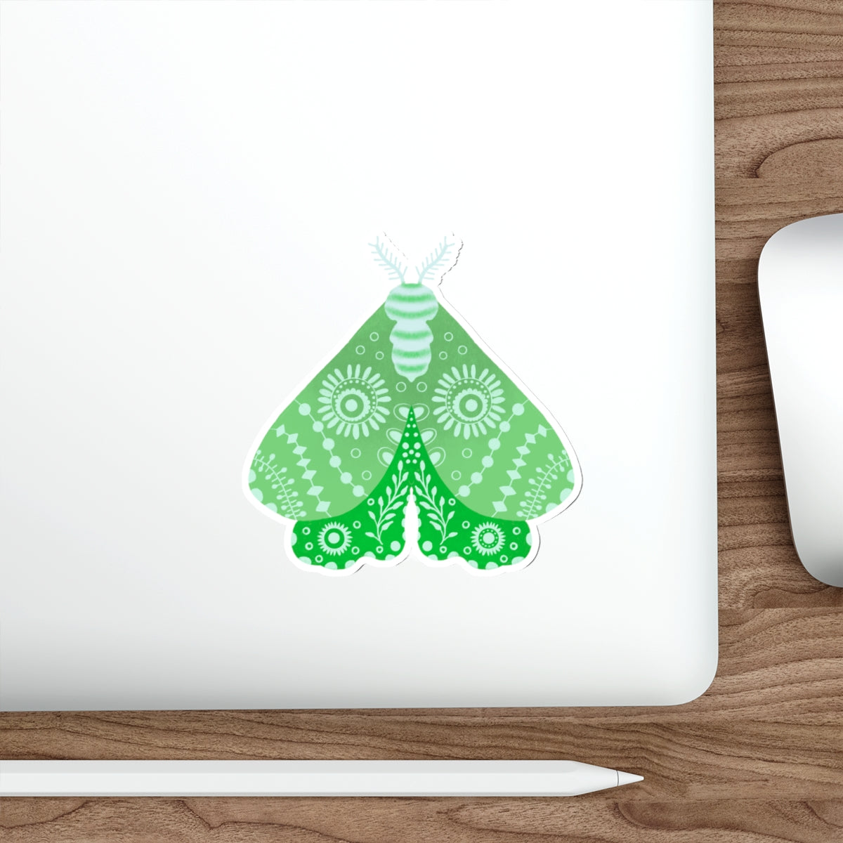Folk Art Moth in Green Die Cut Sticker