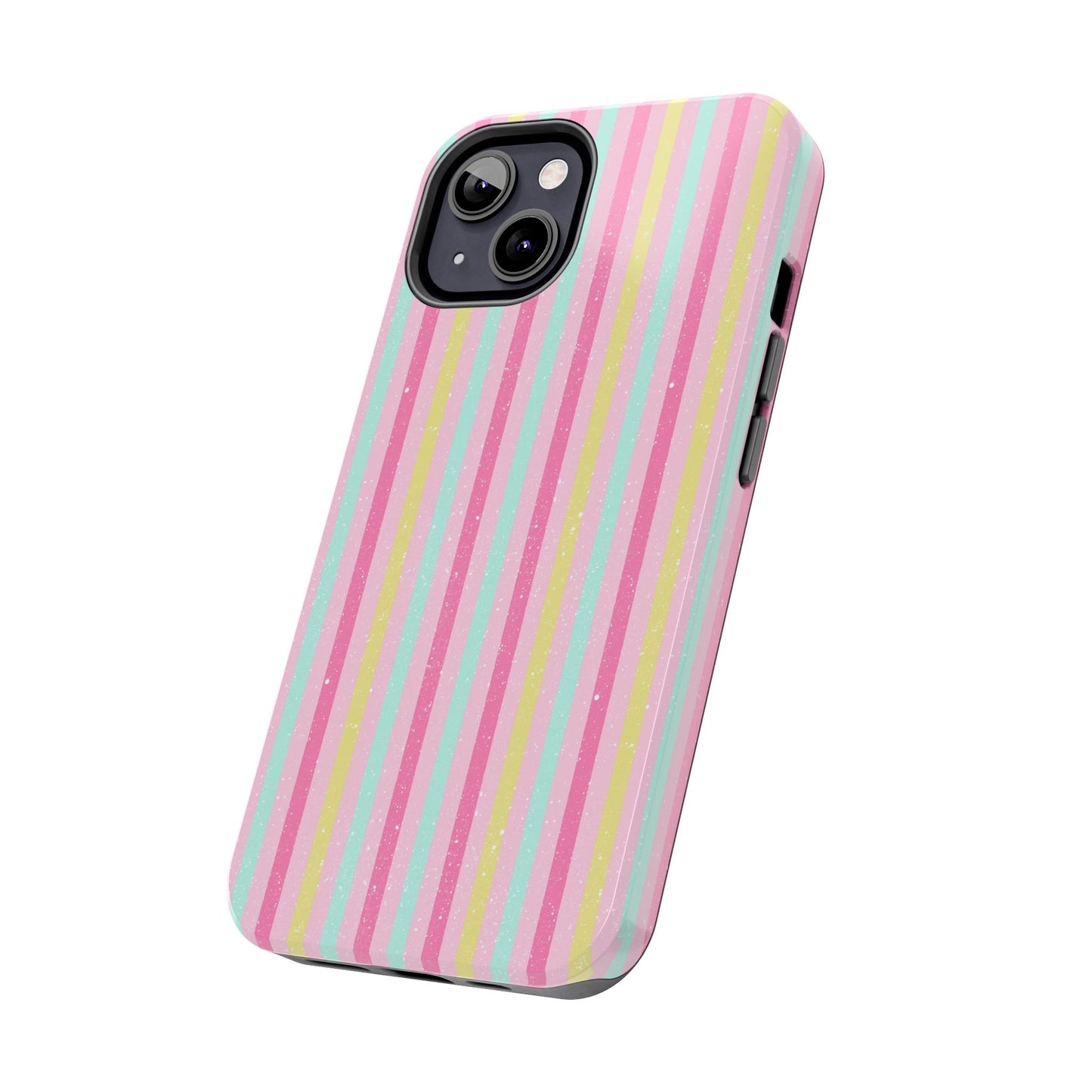 Pastel Christmas Stripes on Pink Tough Phone Cases