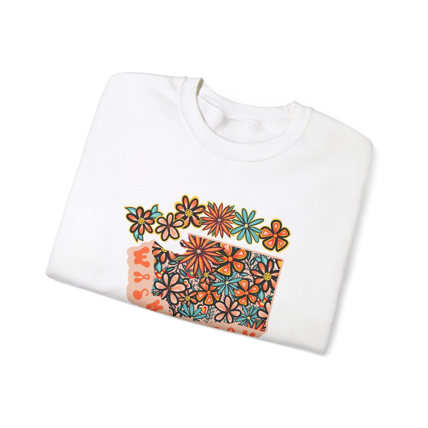 Retro 70s Flowers Washington State Design — Heavy Blend™ Crewneck Sweatshirt