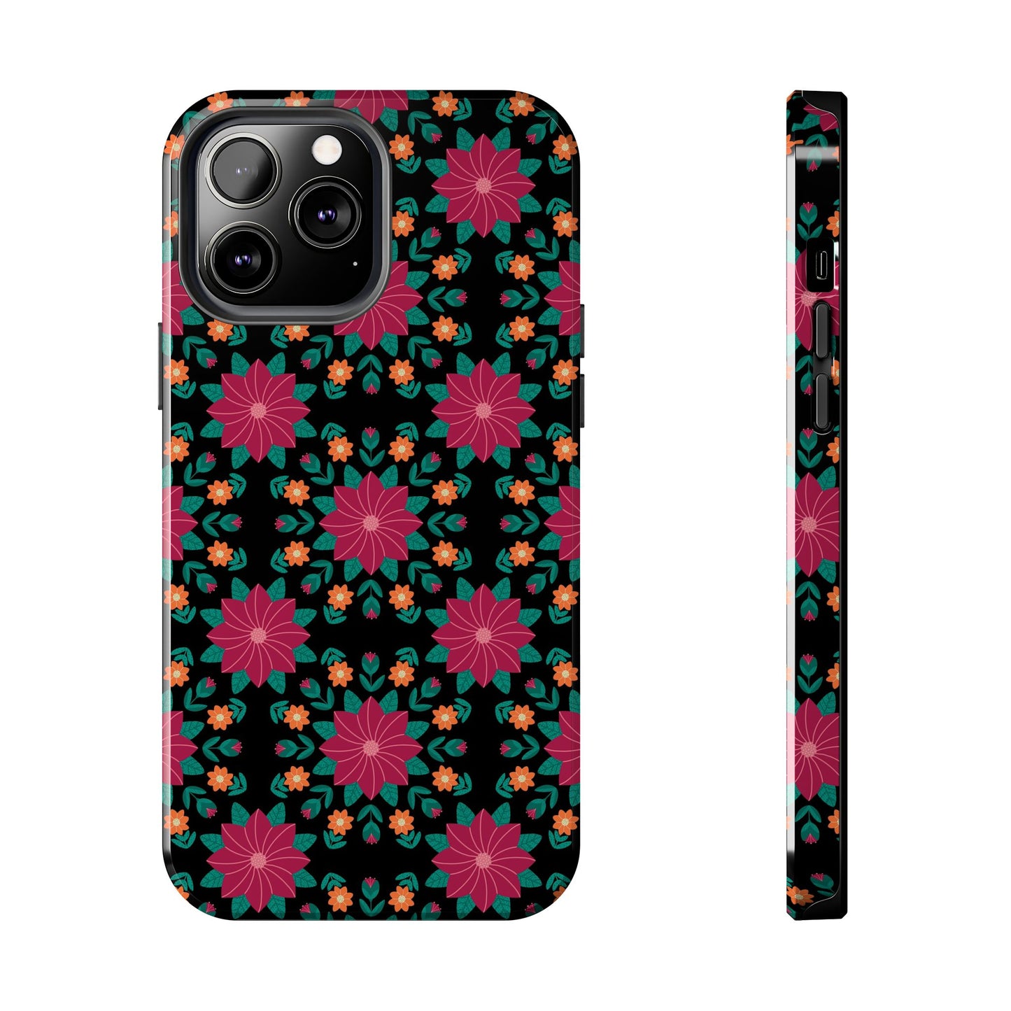 Poinsettias (pink and teal) Tough Phone Cases