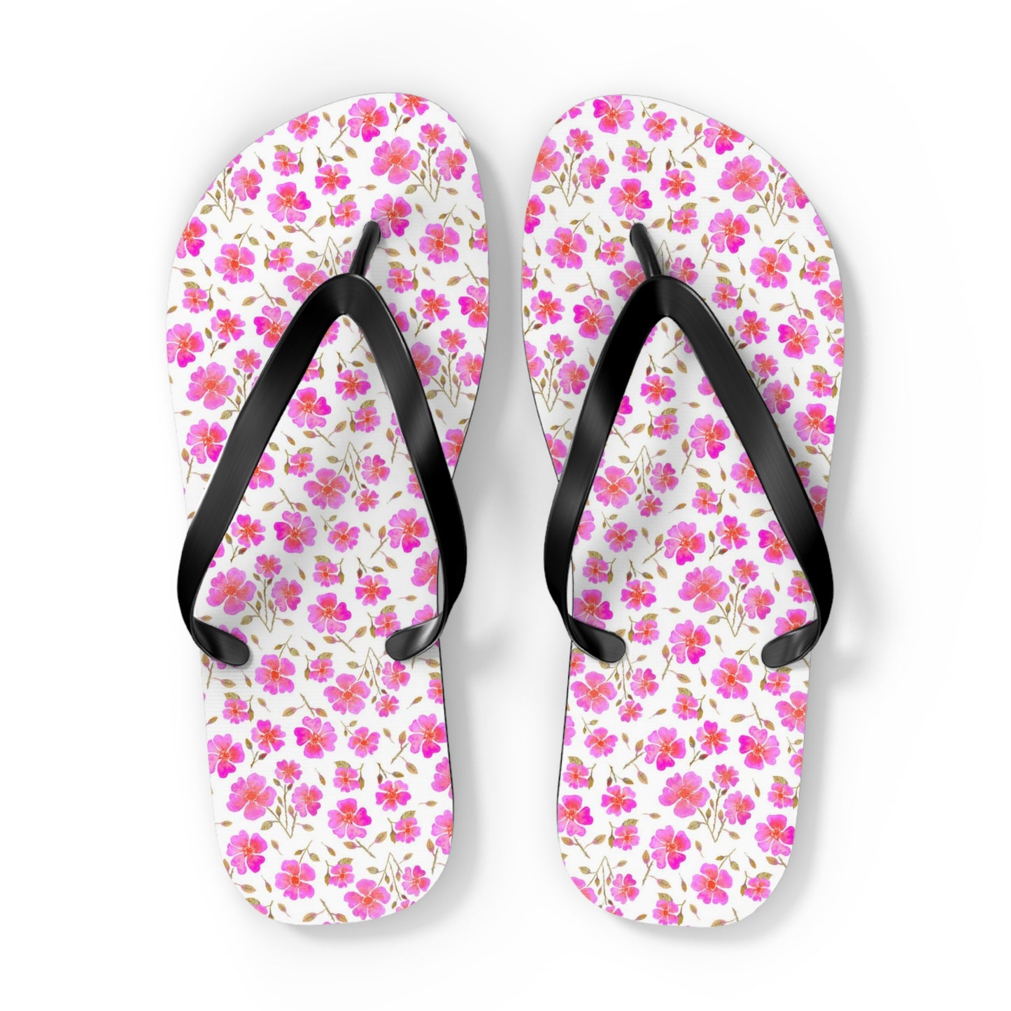 Hot Pink Wild Roses Flip Flops