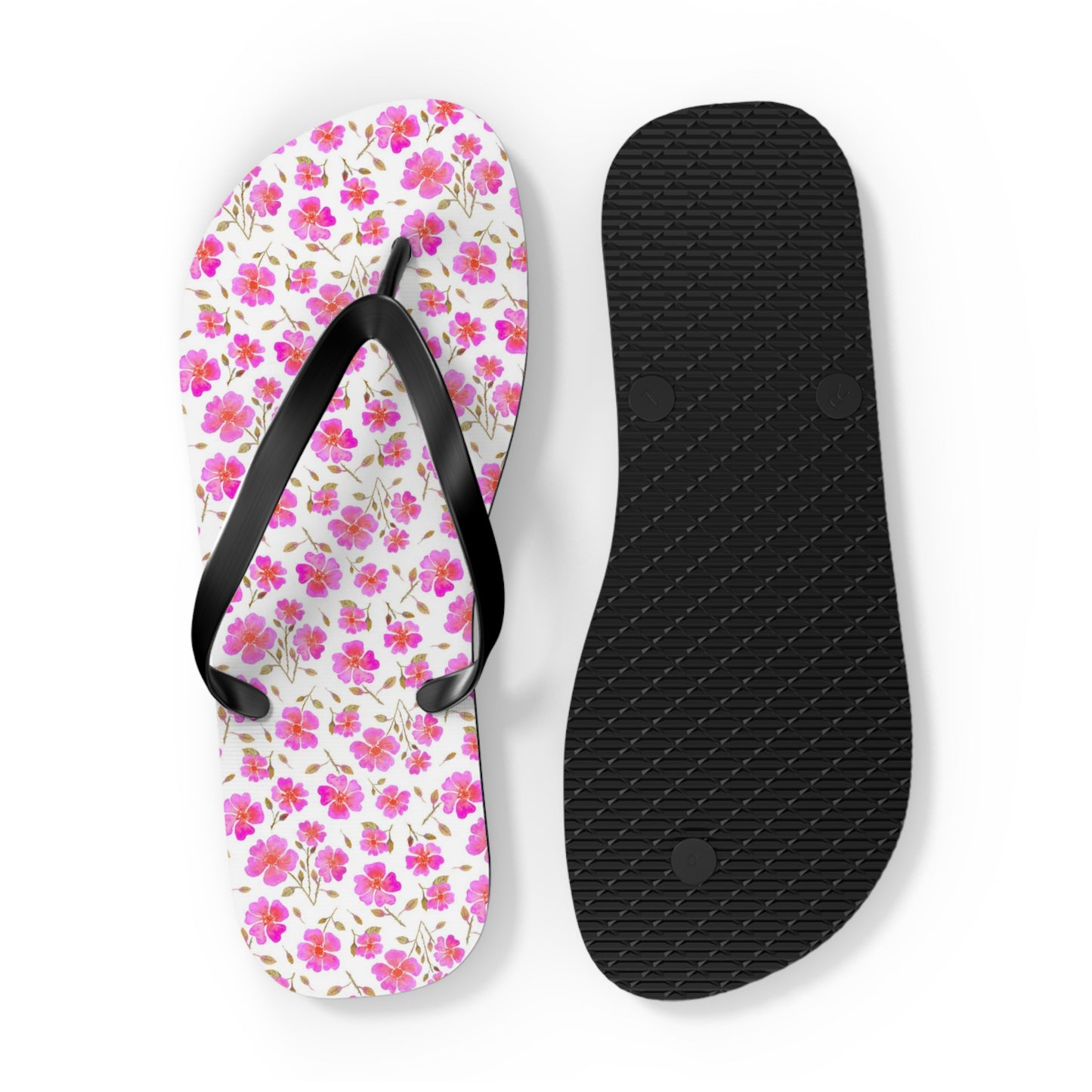 Hot Pink Wild Roses Flip Flops