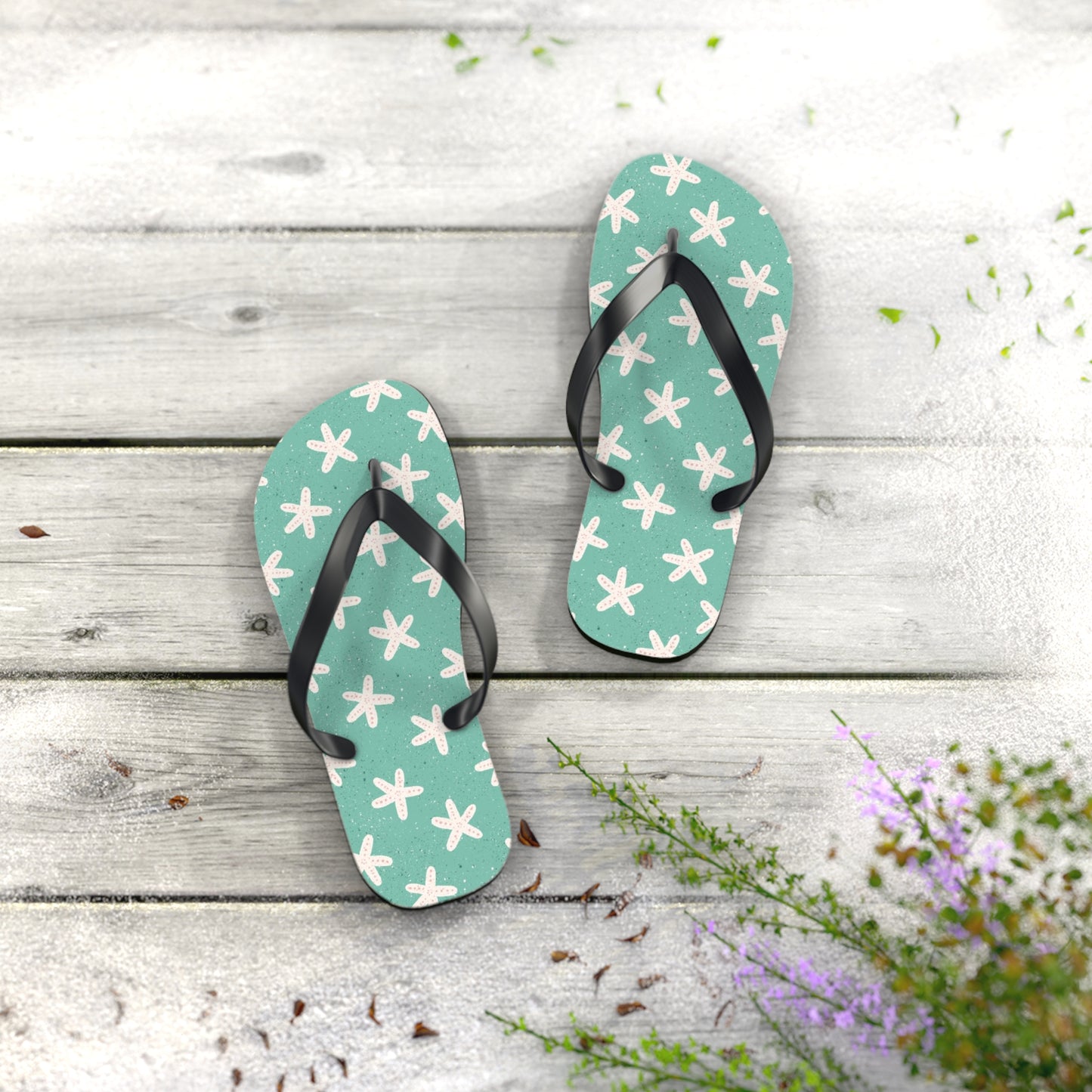 Starfish on Sea Green Flip Flops