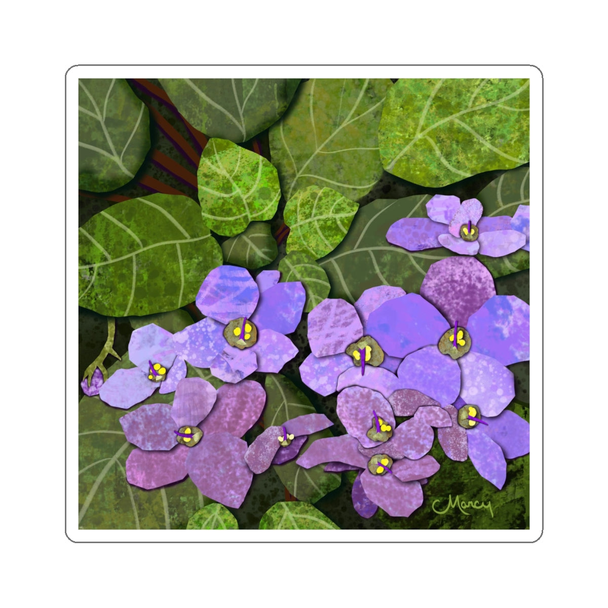 African Violets Collage Die Cut Sticker