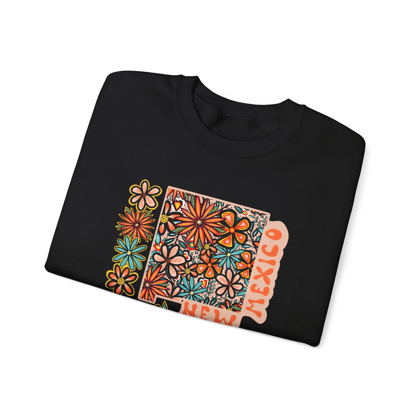 Retro 70s Flowers New Mexico State Design — Heavy Blend™ Crewneck Sweatshirt