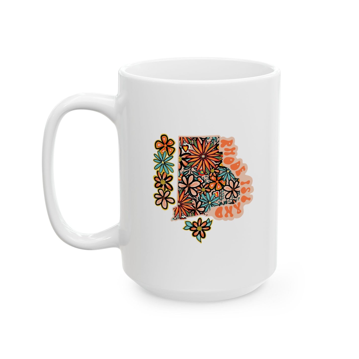 Retro 70s Flowers Rhode Island Ceramic Mug 11 oz and 15 oz