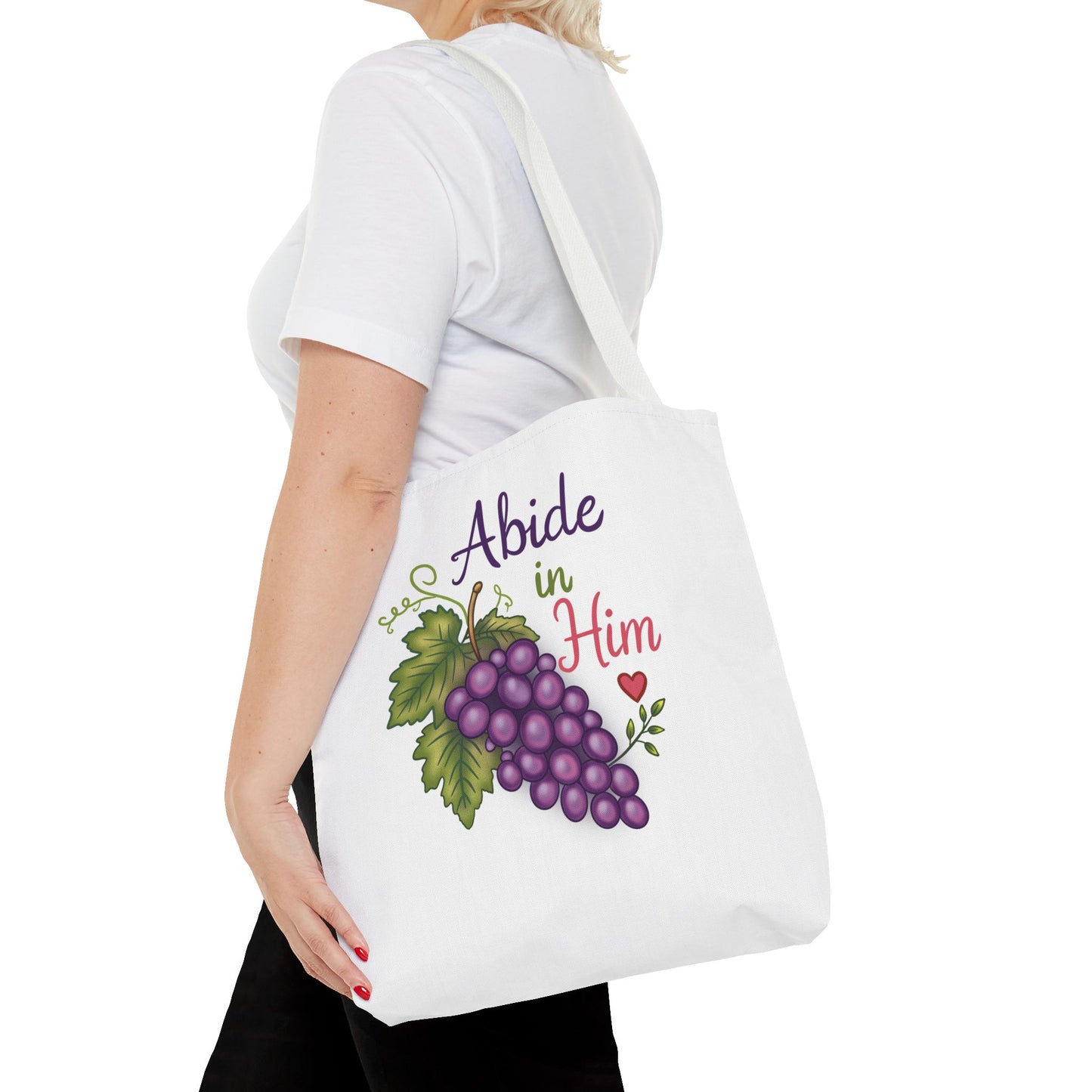 Abide in Him Tote Bag — Christian Inspirational Grape Design