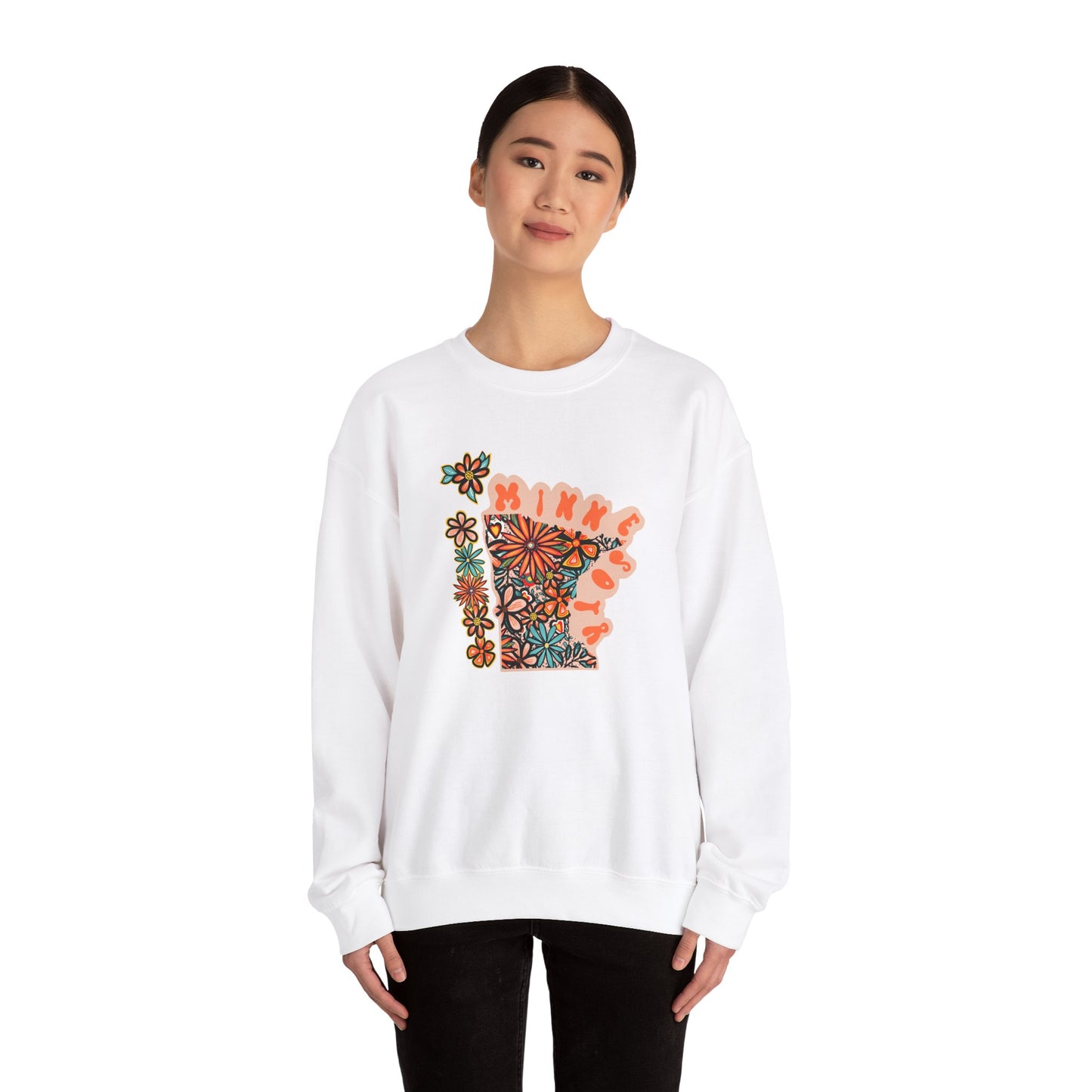 Retro 70s Flowers Minnesota State Design — Heavy Blend™ Crewneck Sweatshirt