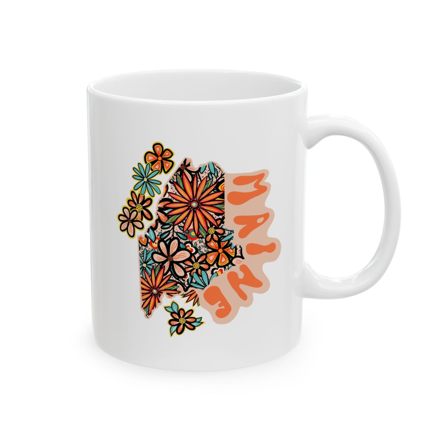 Retro 70s Flowers Maine Ceramic Mug 11 oz and 15 oz