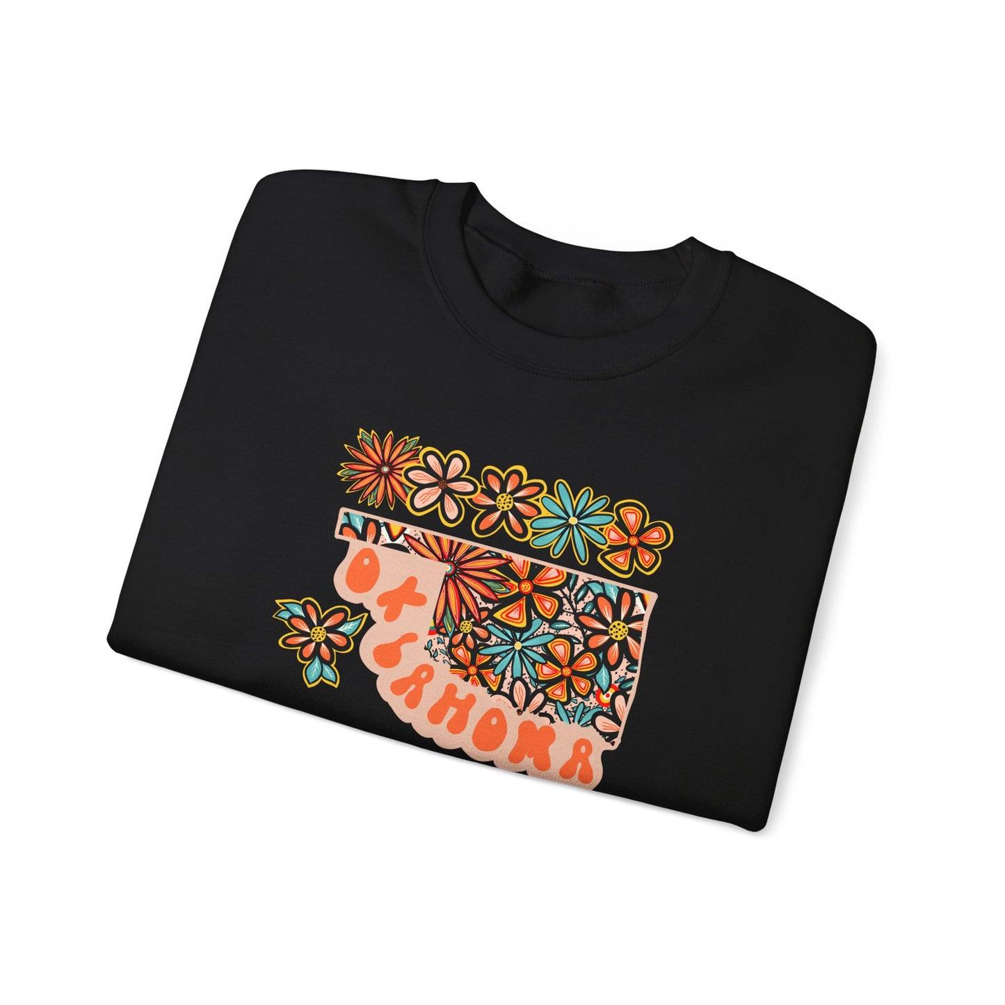 Retro 70s Flowers Oklahoma State Design — Heavy Blend™ Crewneck Sweatshirt