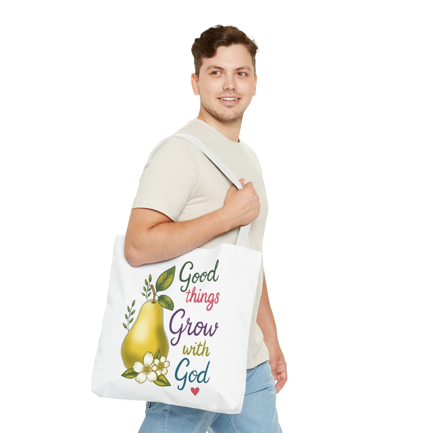 Faithful Harvest Tote — "Good Things Grow with God" Inspirational Grocery Bag