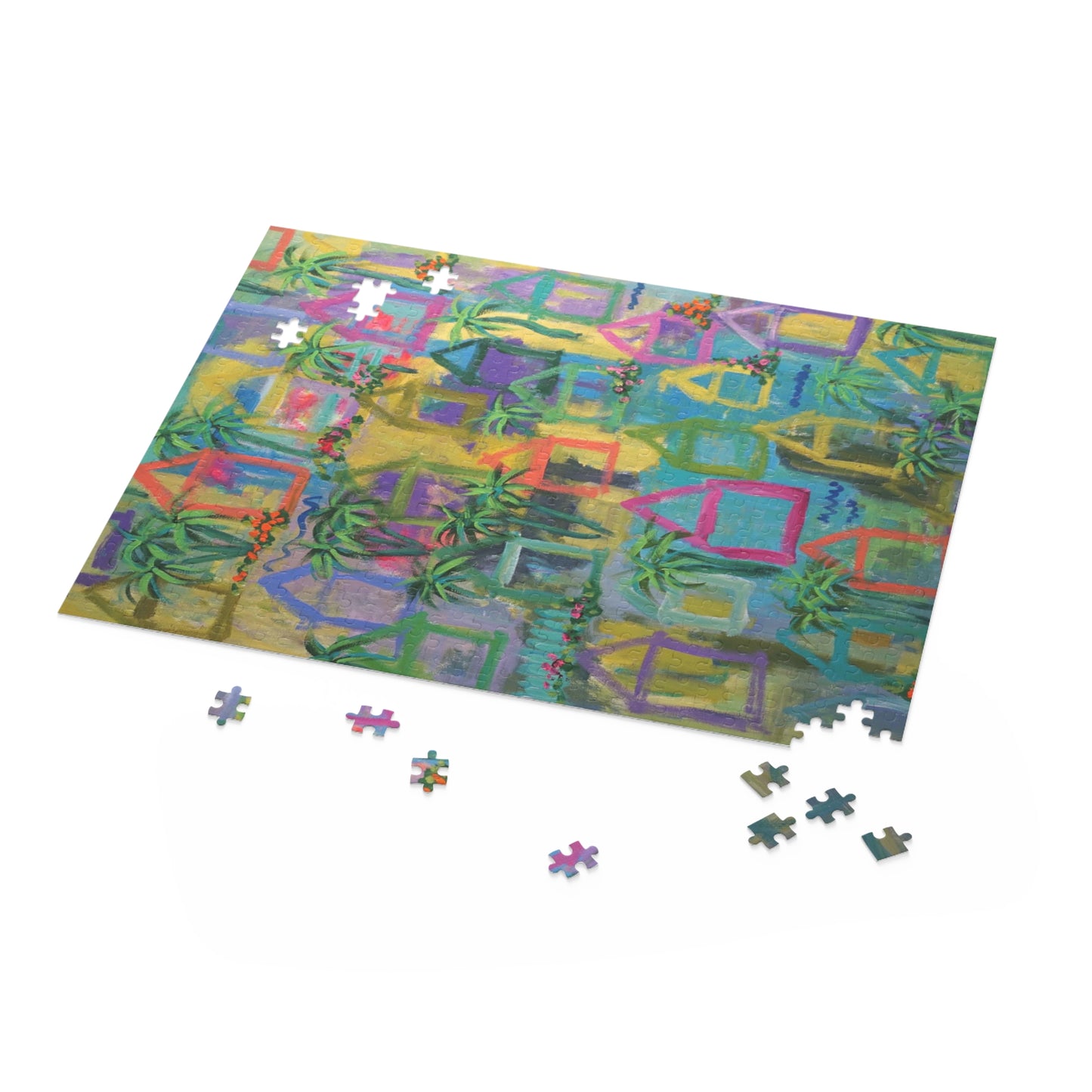 Key West Cottages 2 Expressionist Painting on a Puzzle (120, 252, 500-Piece)