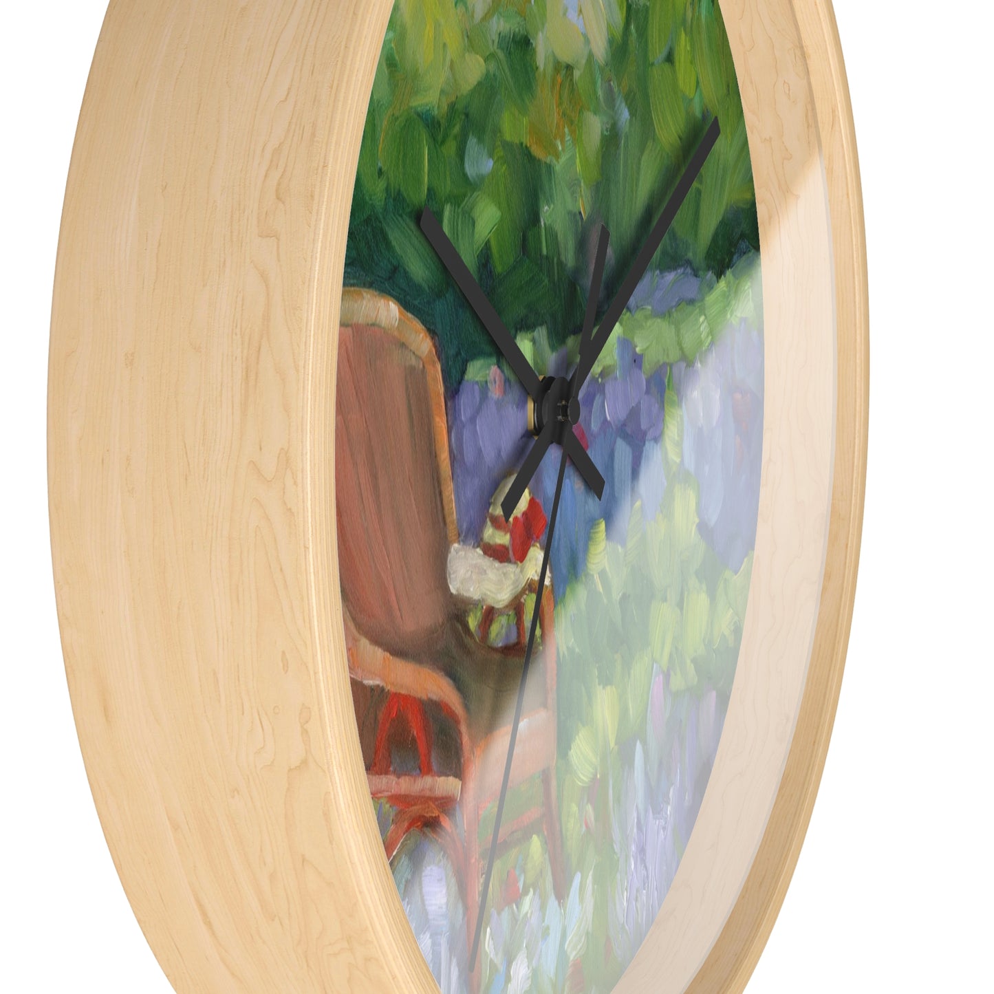 Garden Chair Wall Clock — Tranquil Floral Scene Clock for Home Décor