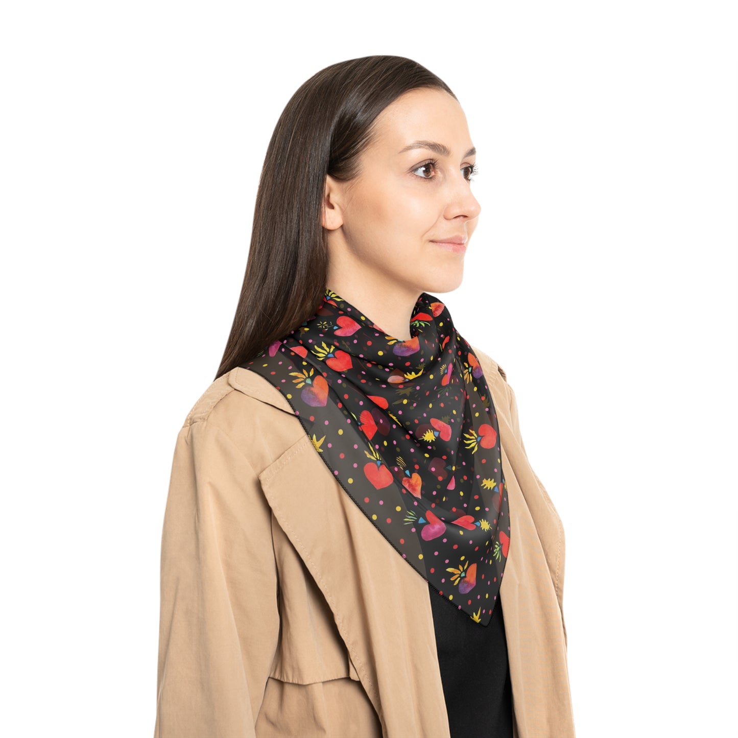 Frida Flaming Hearts Poly Scarf