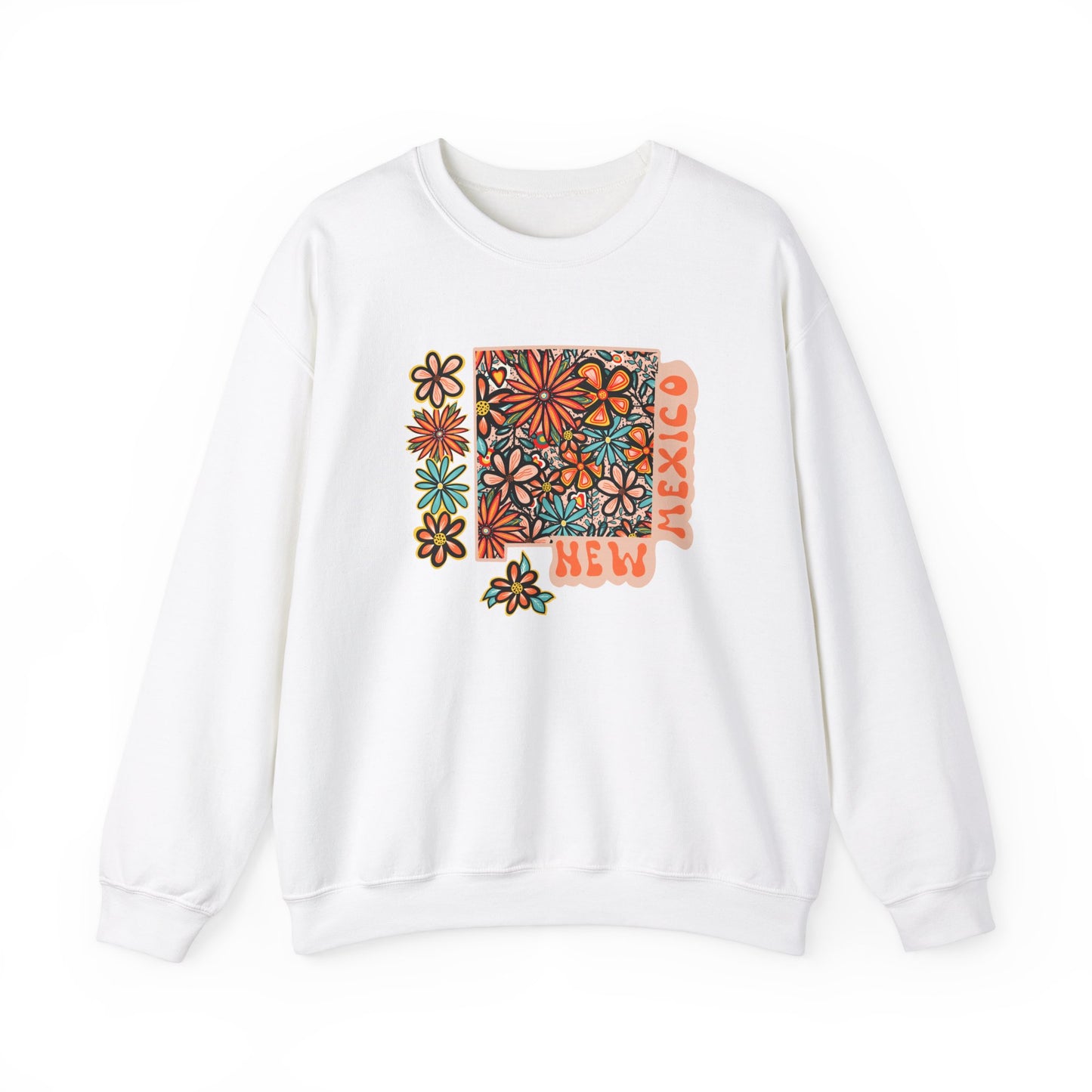 Retro 70s Flowers New Mexico State Design — Heavy Blend™ Crewneck Sweatshirt