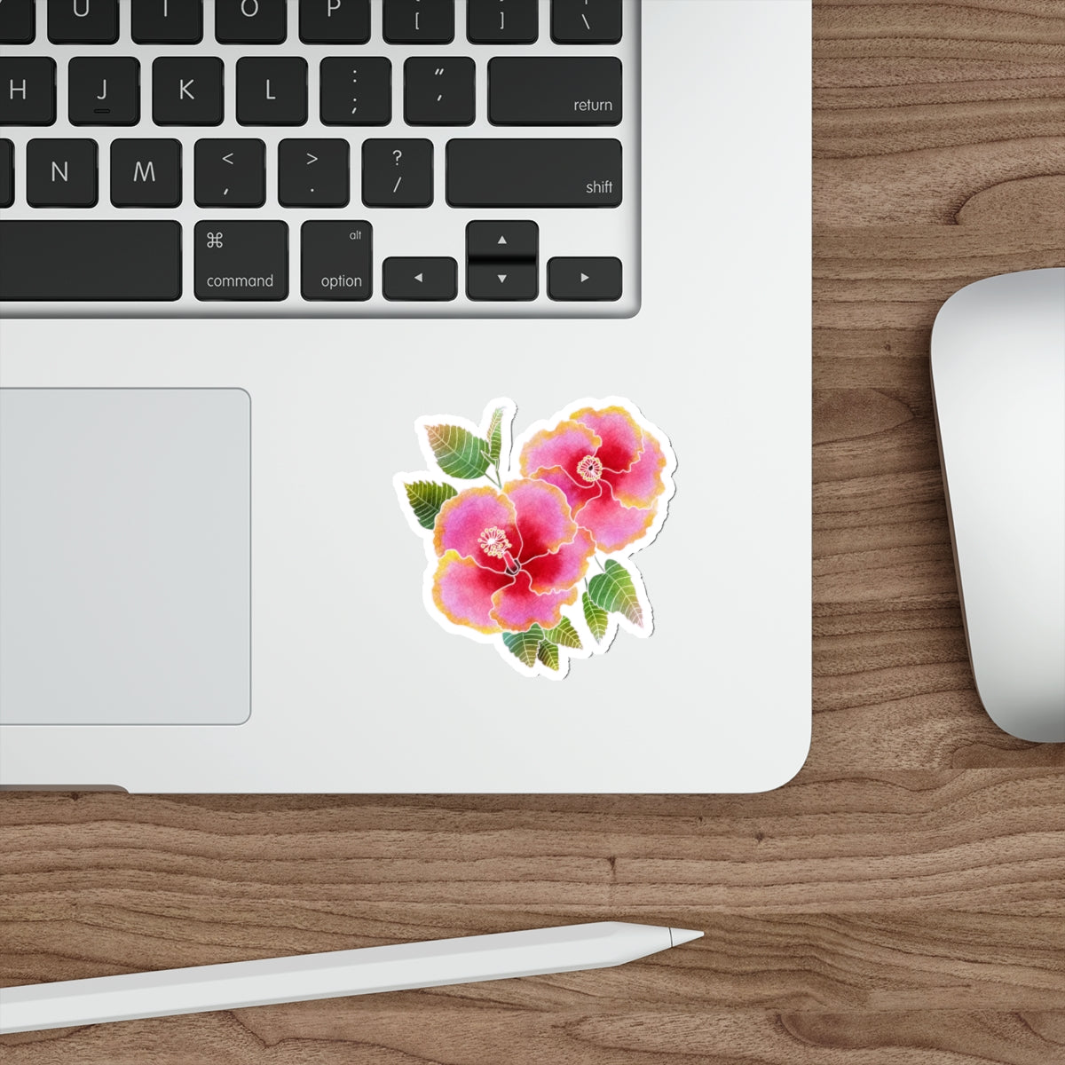 Pink with Yellow-Rimmed Simple Pleasures Hibiscus Die-Cut Stickers