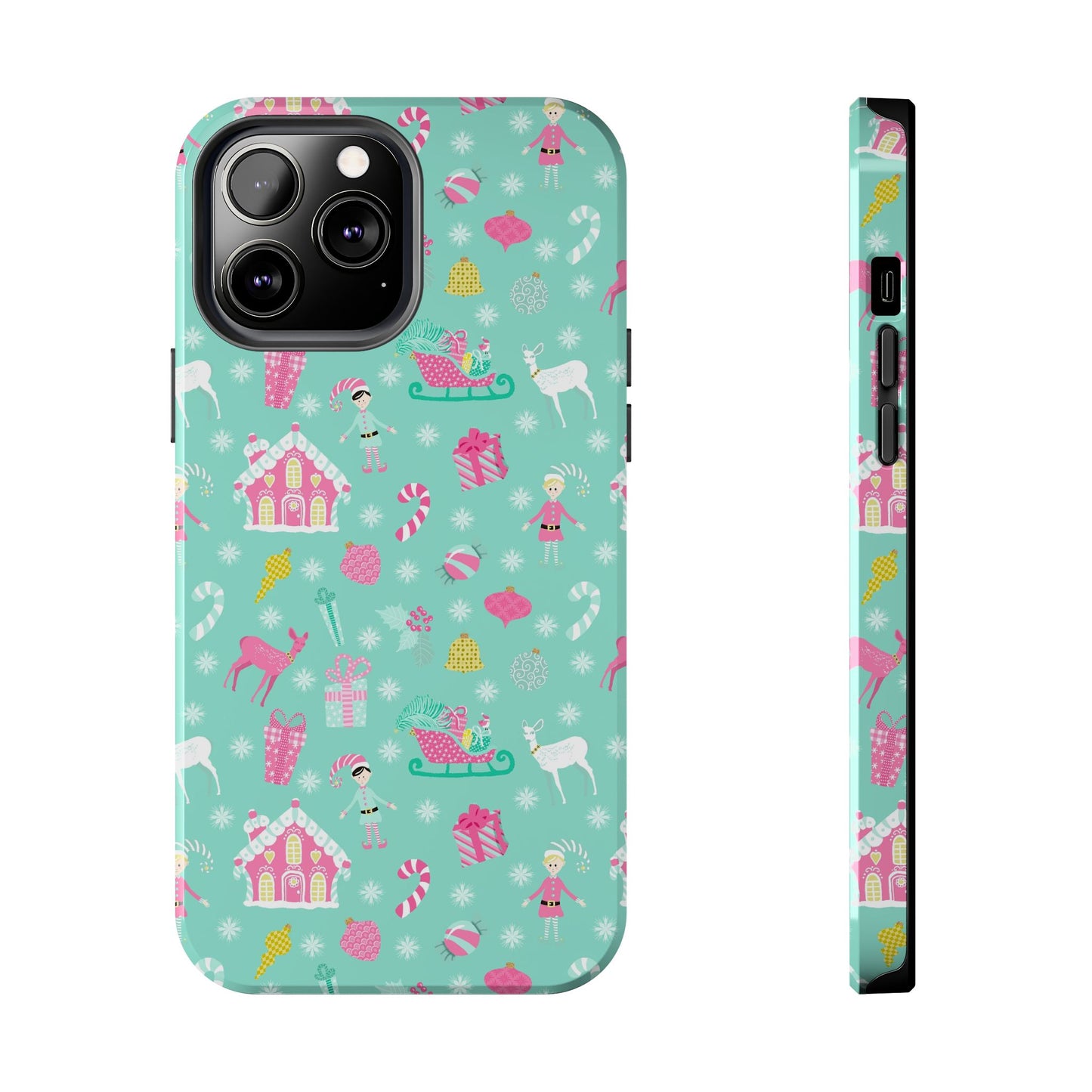 Pastel Christmas on Turquoise Tough Phone Cases