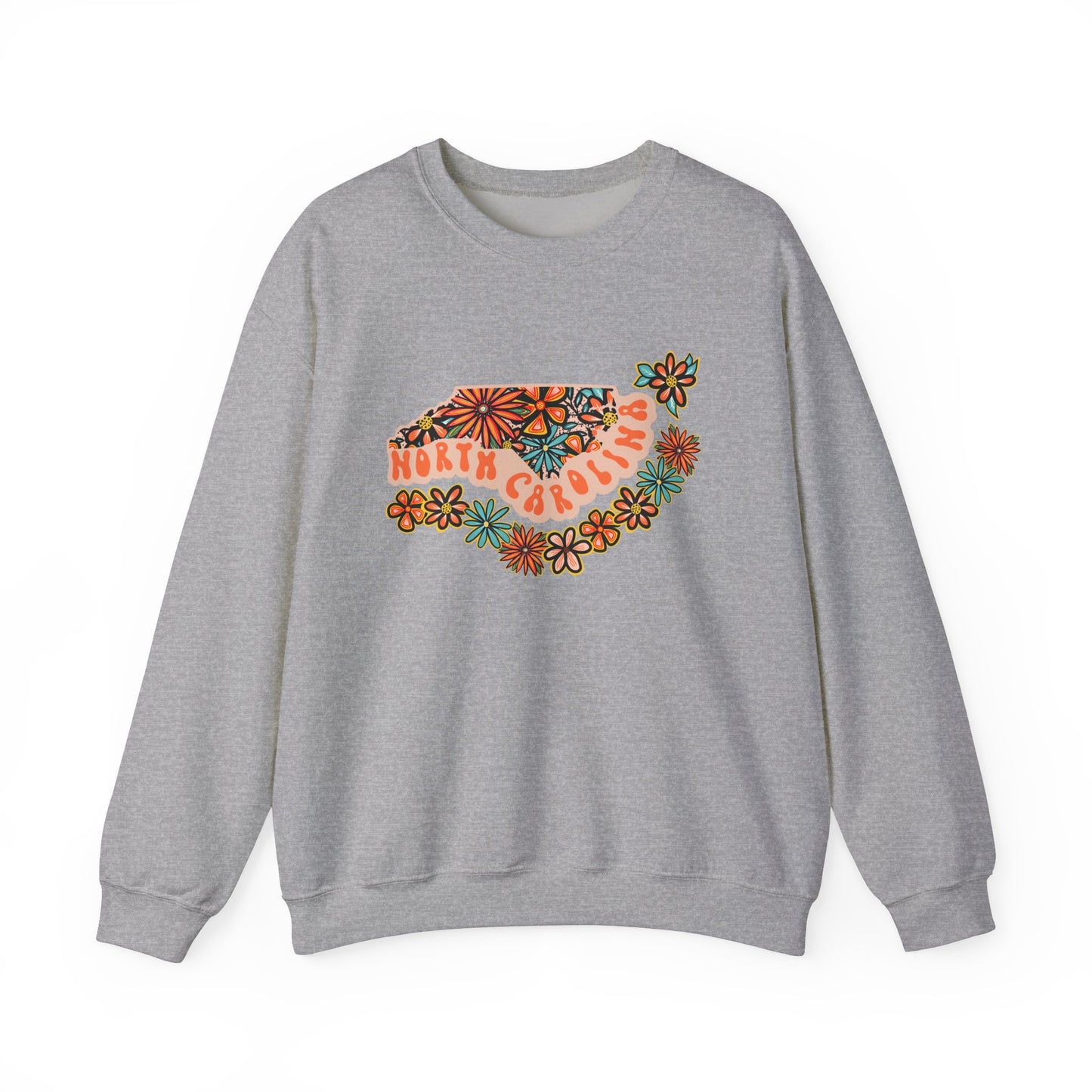 Retro 70s Flowers North Carolina State Design — Heavy Blend™ Crewneck Sweatshirt