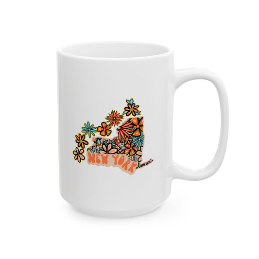 Retro 70s Flowers New York Ceramic Mug 11 oz and 15 oz